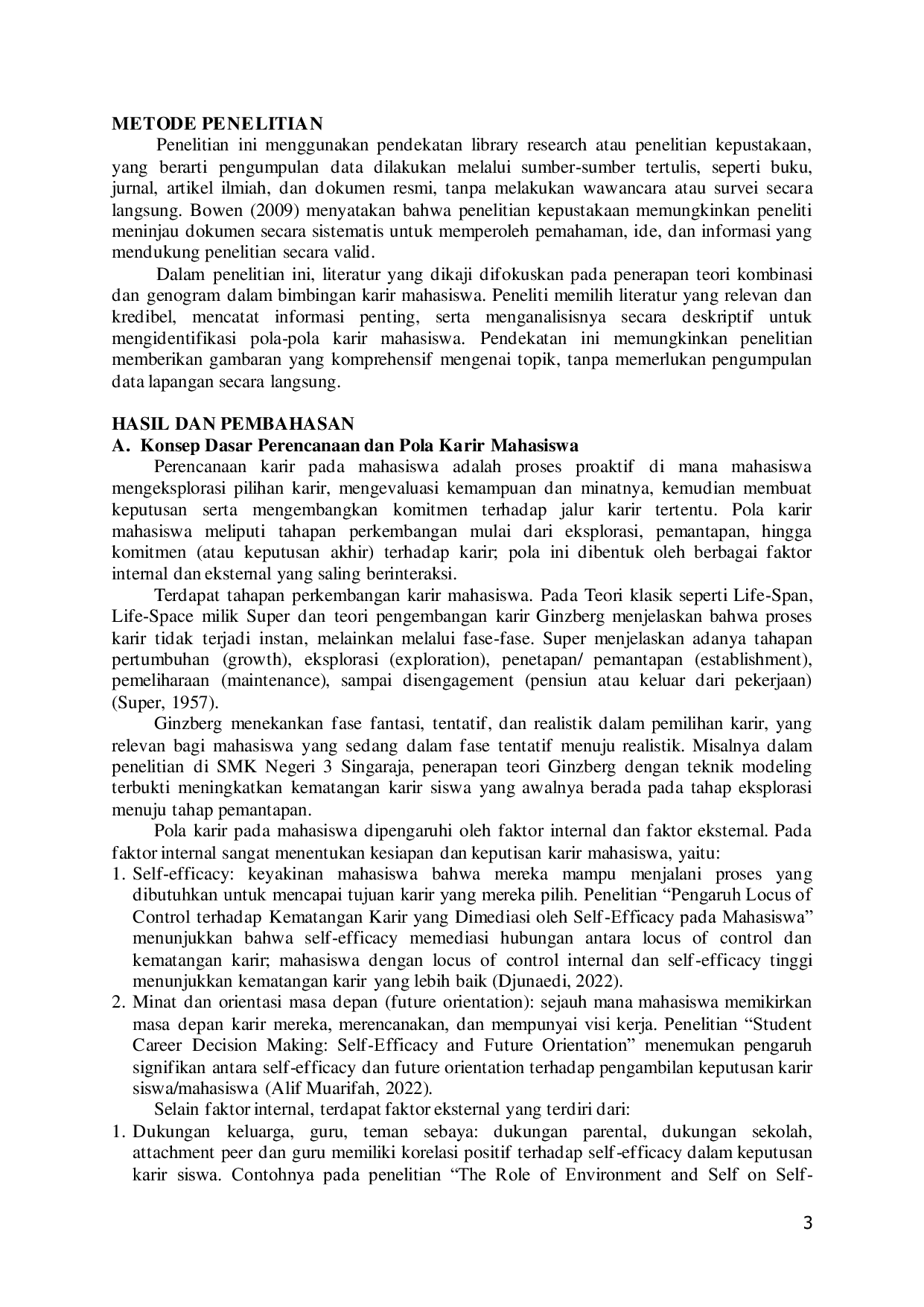 JURIS Analisis Literatur Tentang Pola Karir Mahasiswa Melalui Combination Theory Dan Genogram A Literature Review