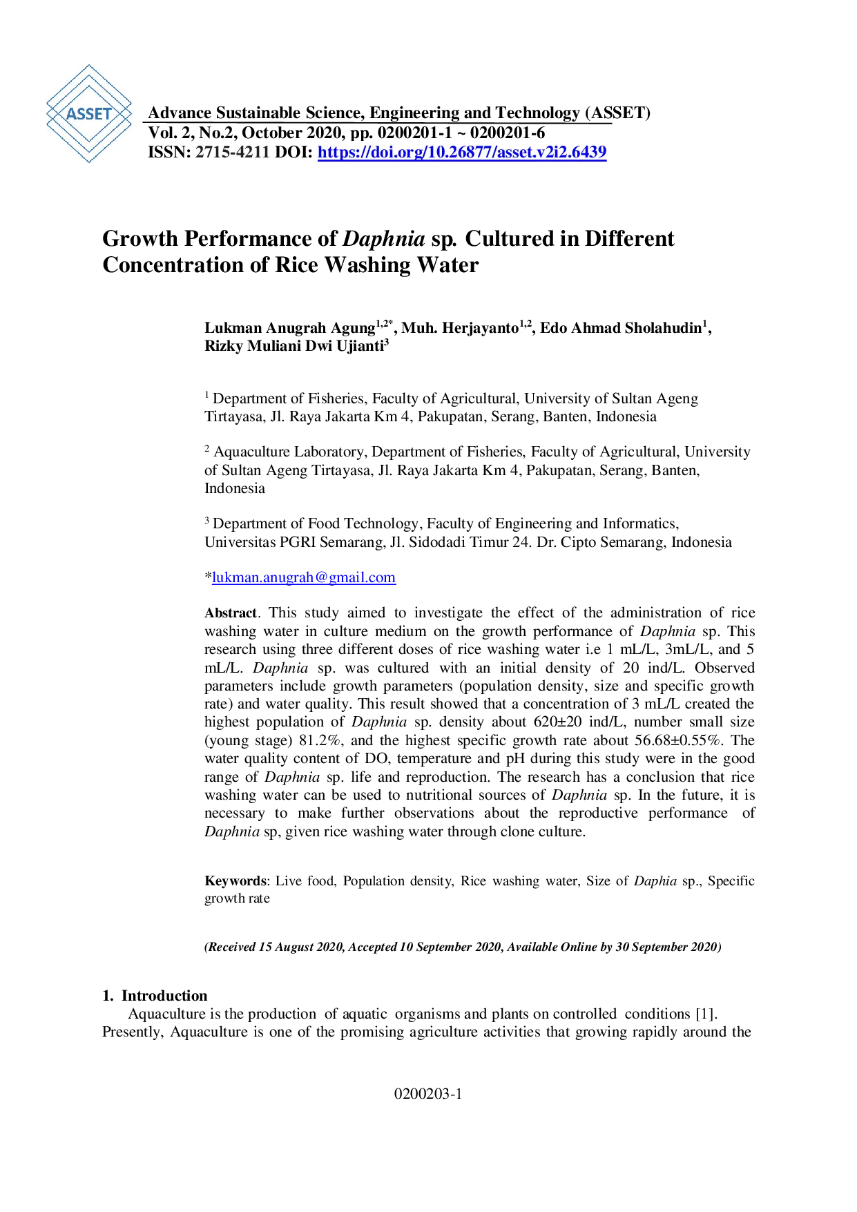 juris Growth Performance of Daphnia sp Cultured in Different Concentration of Rice Washing Water
