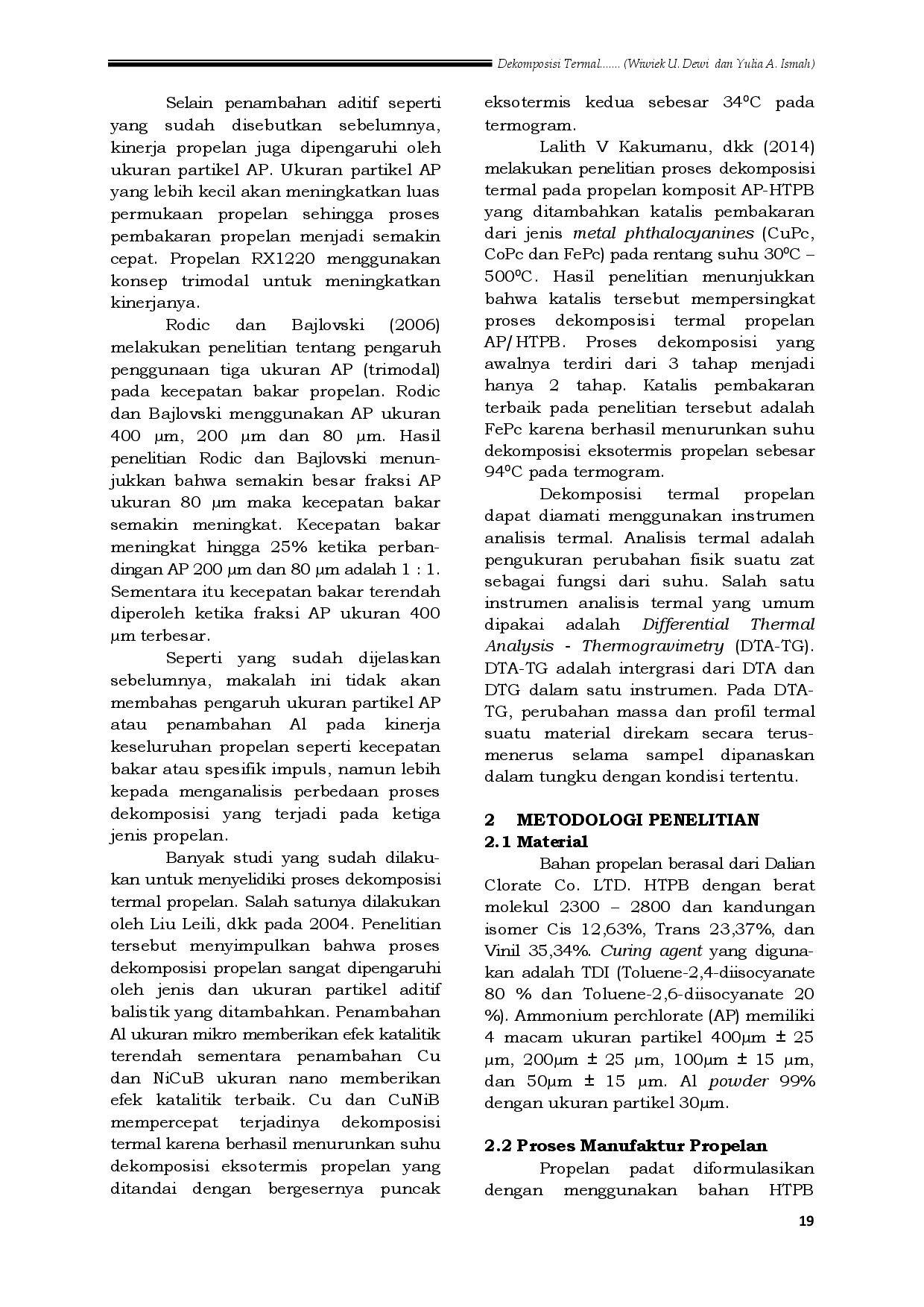juris Dekomposisi Termal Propelan Komposit Berbasis Amonium Perklorat Hydroxy Terminated Polybutadiene AP HTPB