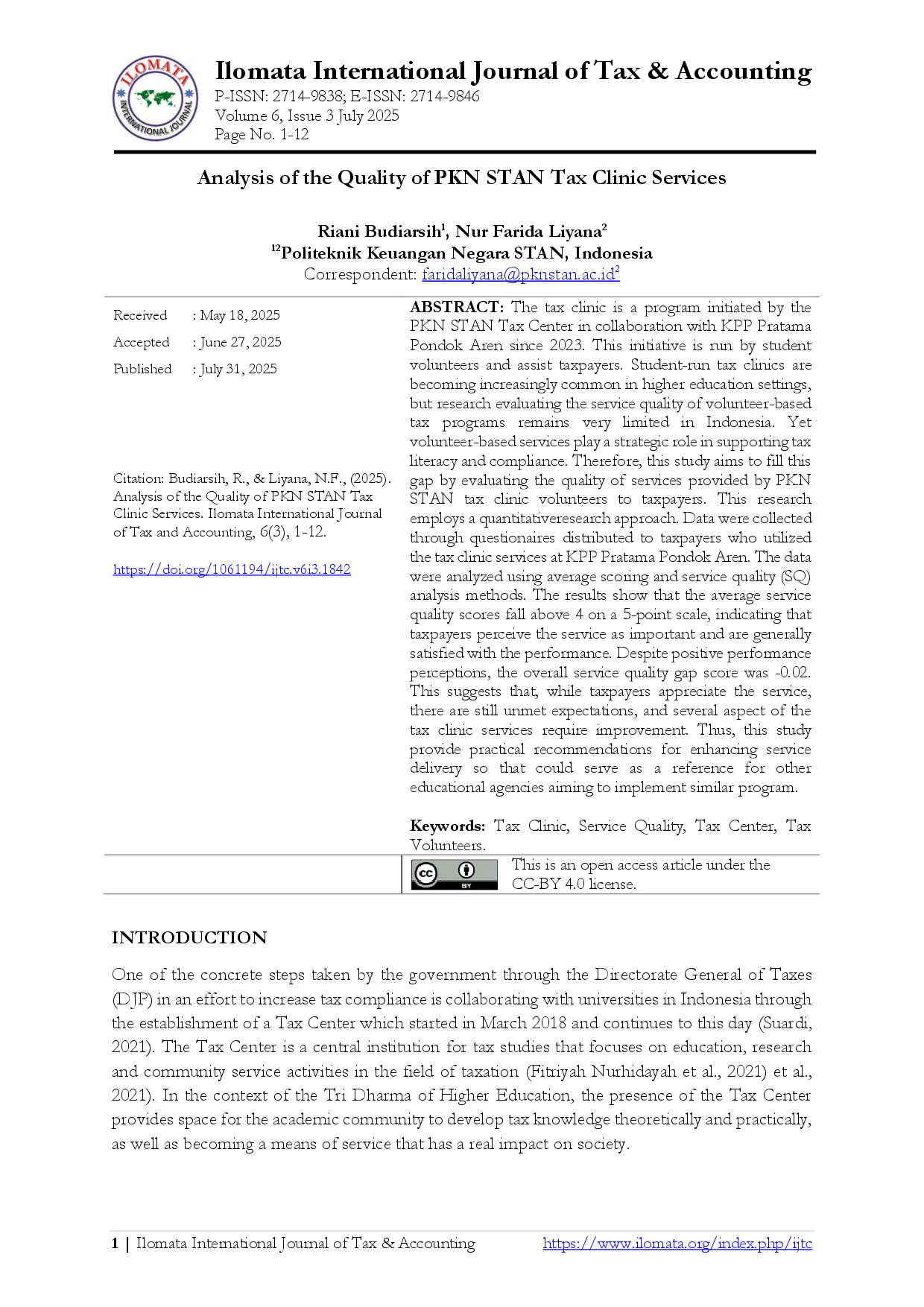 juris Analysis of the Quality of PKN STAN Tax Clinic Services