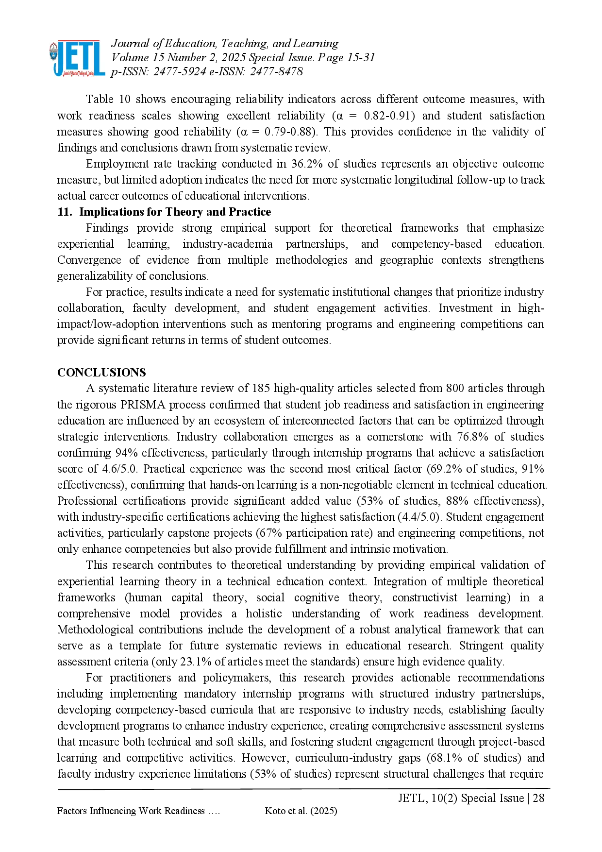 juris Factors Influencing Work Readiness and Student Satisfaction in Technical Education A Systematic Review of Industry Collaboration Certification and Academic Engagement