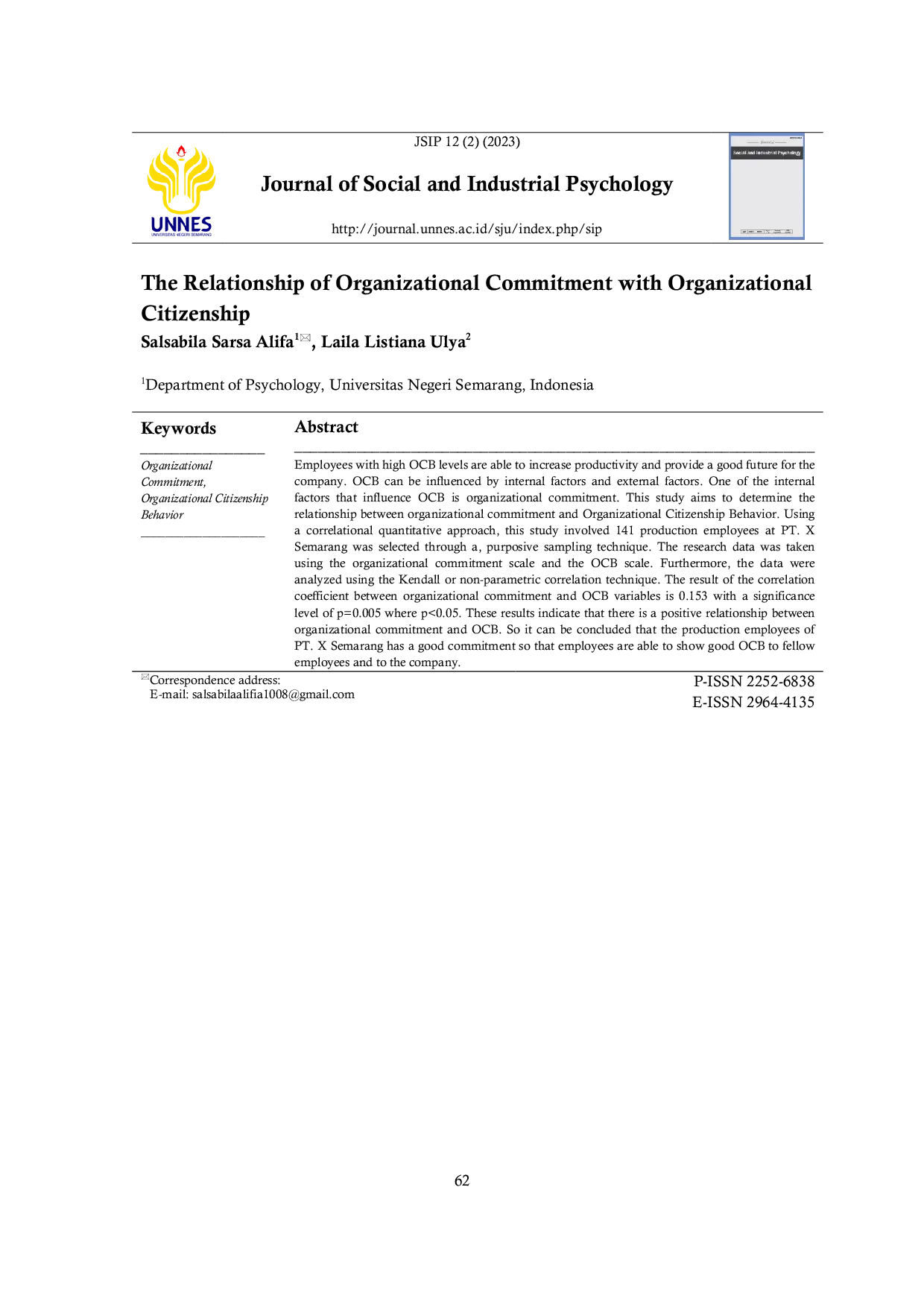 JURIS The Relationship of Organizational Commitment with Organizational Citizenship
