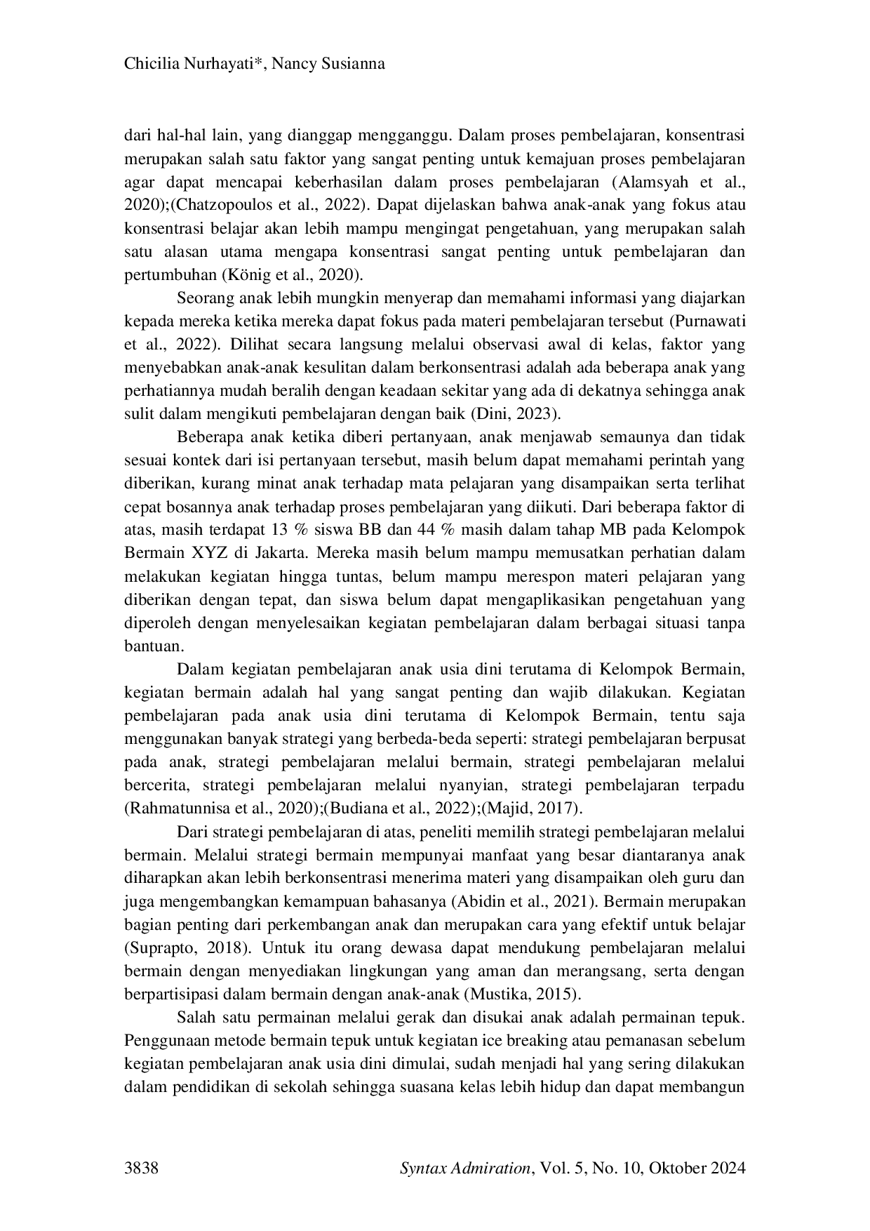 JURIS Upaya Meningkatkan Kompetensi Guru Konsentrasi dan Kemampuan Bahasa Anak melalui Metode Bermain Tepuk di Kelompok Bermain XYZ