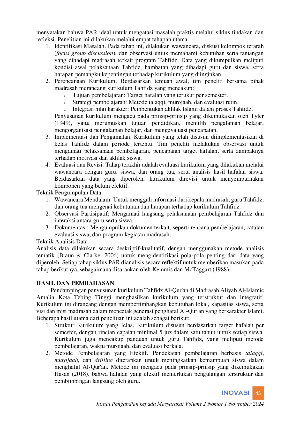 juris Assisting in the Creation of Tahfidz Al Qur an Curriculum at Madrasah Aliyah Al Islamic Amalia Tebing Tinggi City