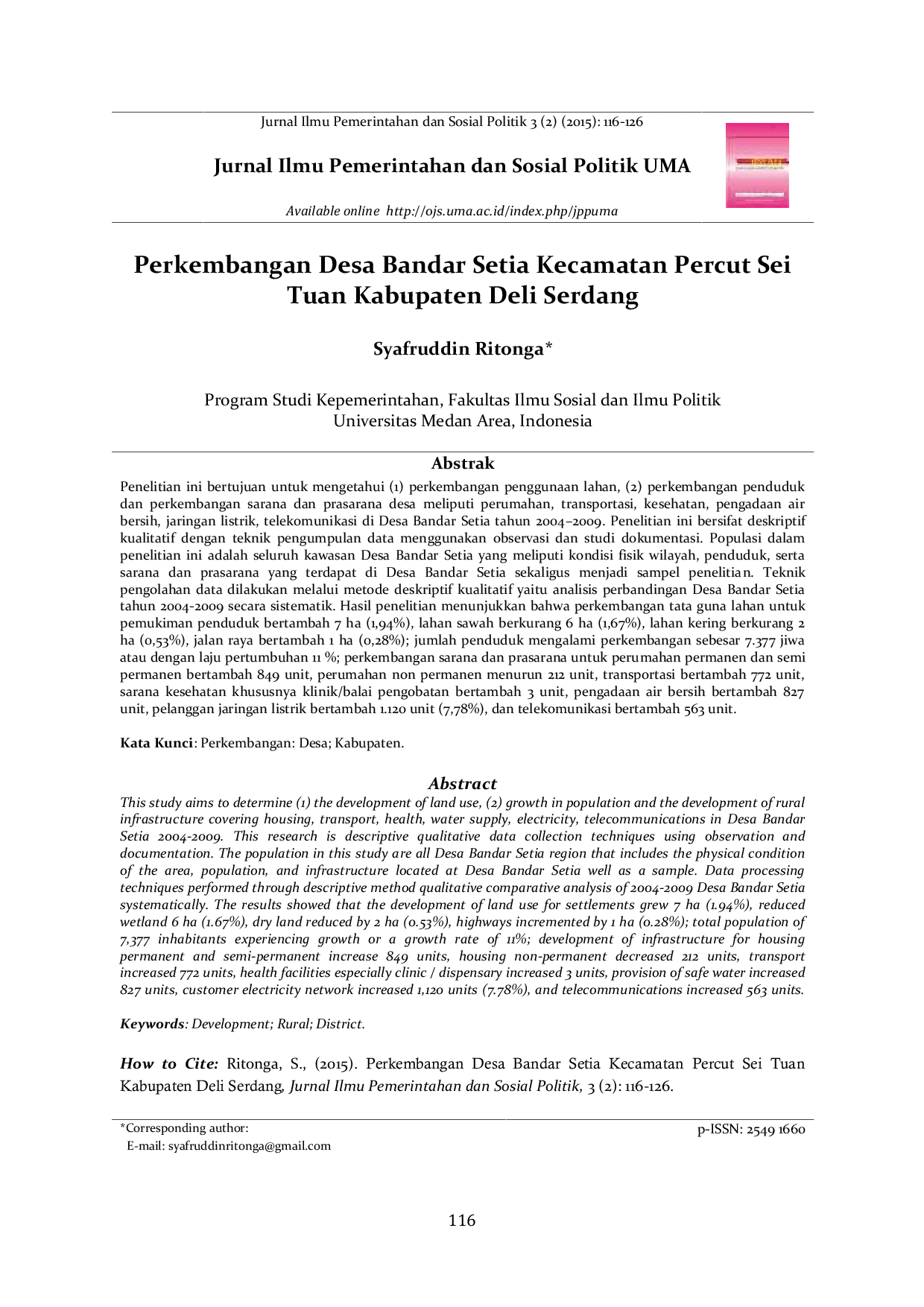 JURIS Perkembangan Desa Bandar Setia Kecamatan Percut Sei Tuan Kabupaten Deli Serdang