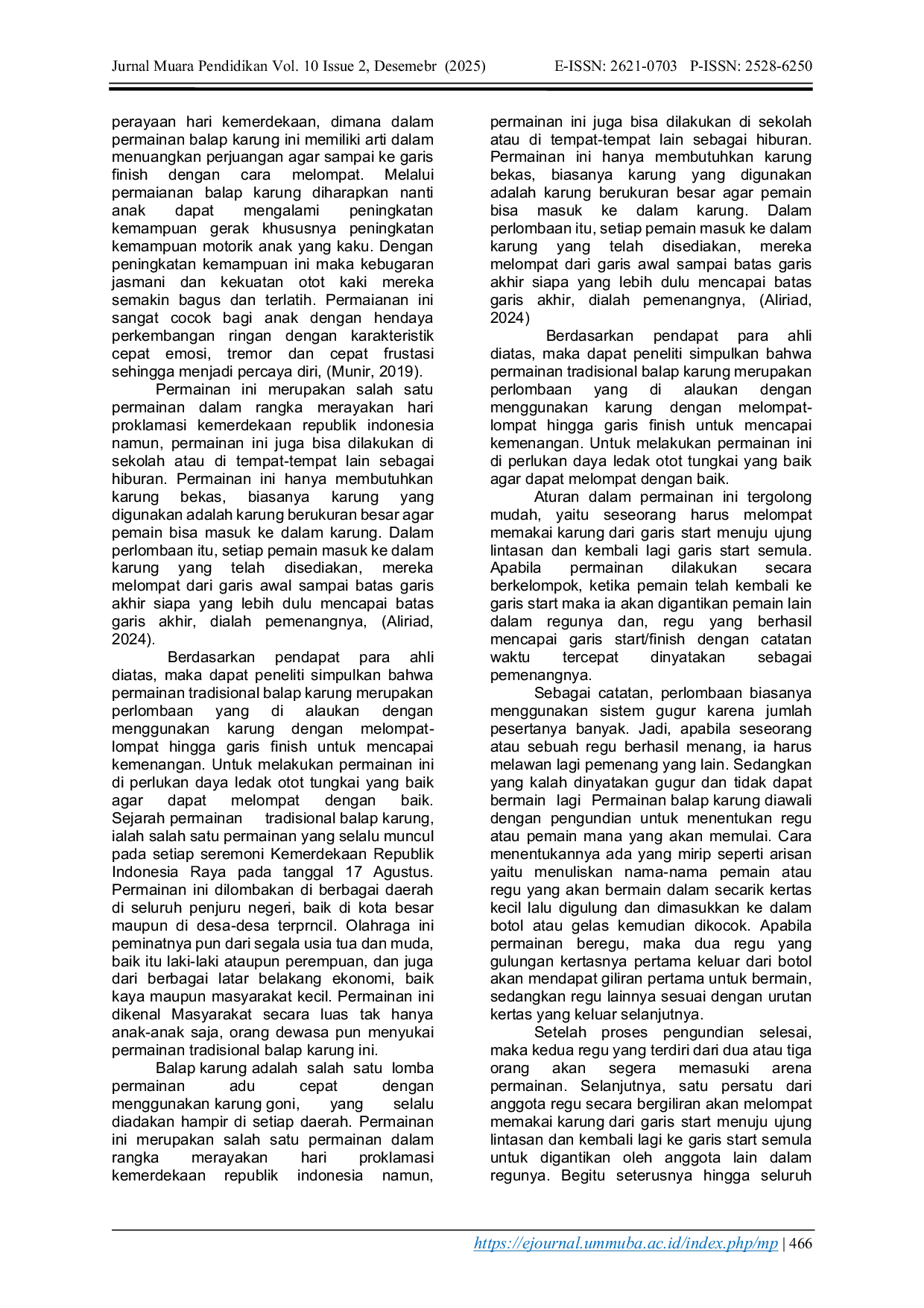 JURIS Pengaruh Permainan Tradisional Lompat Karung Terhadap Peningkatan Daya Ledak Otot Tungkai