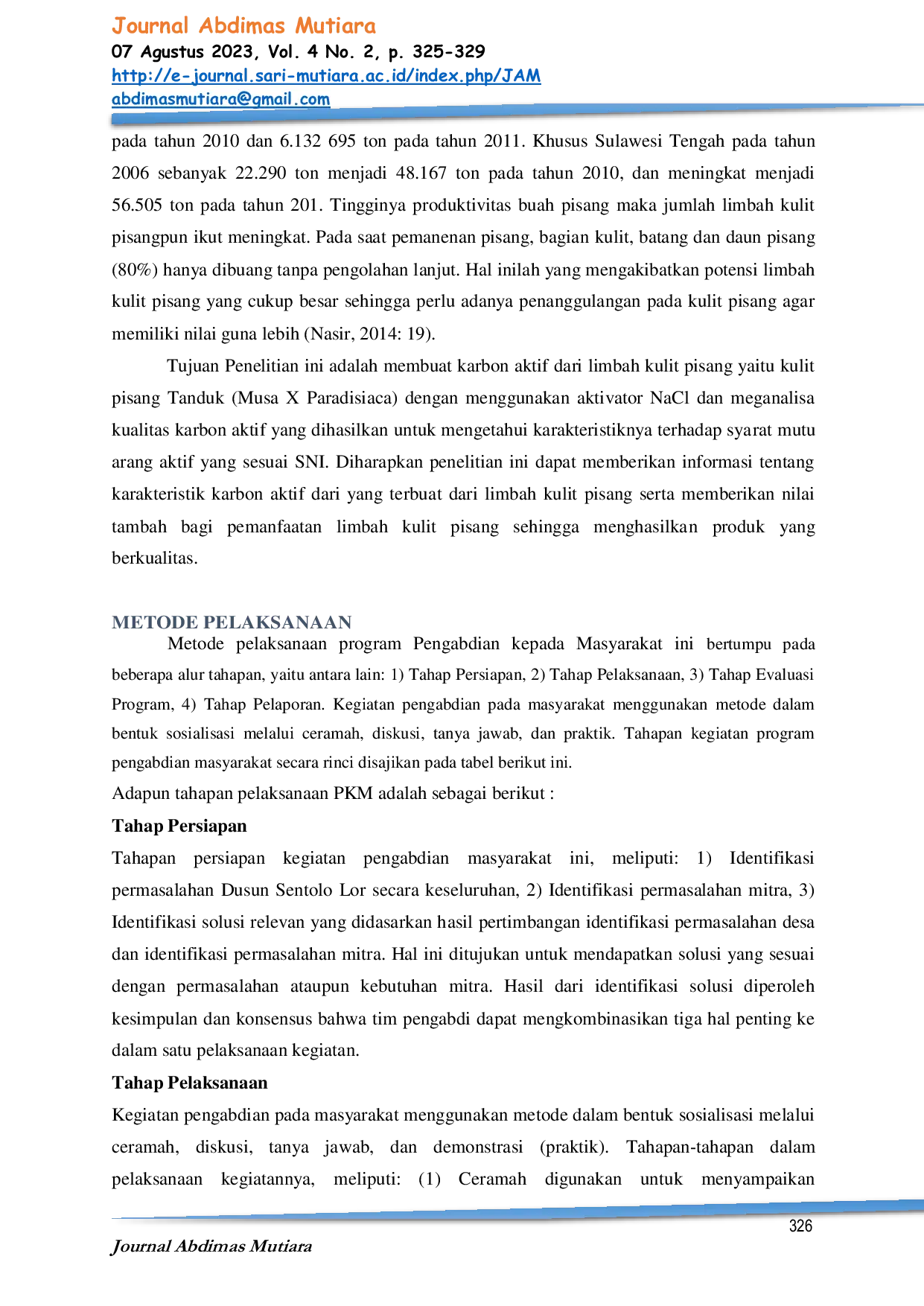 JURIS Pemanfaatan Limbah Kulit Pisang Sebagai Arang Aktif Di Desa Nagori Bangun