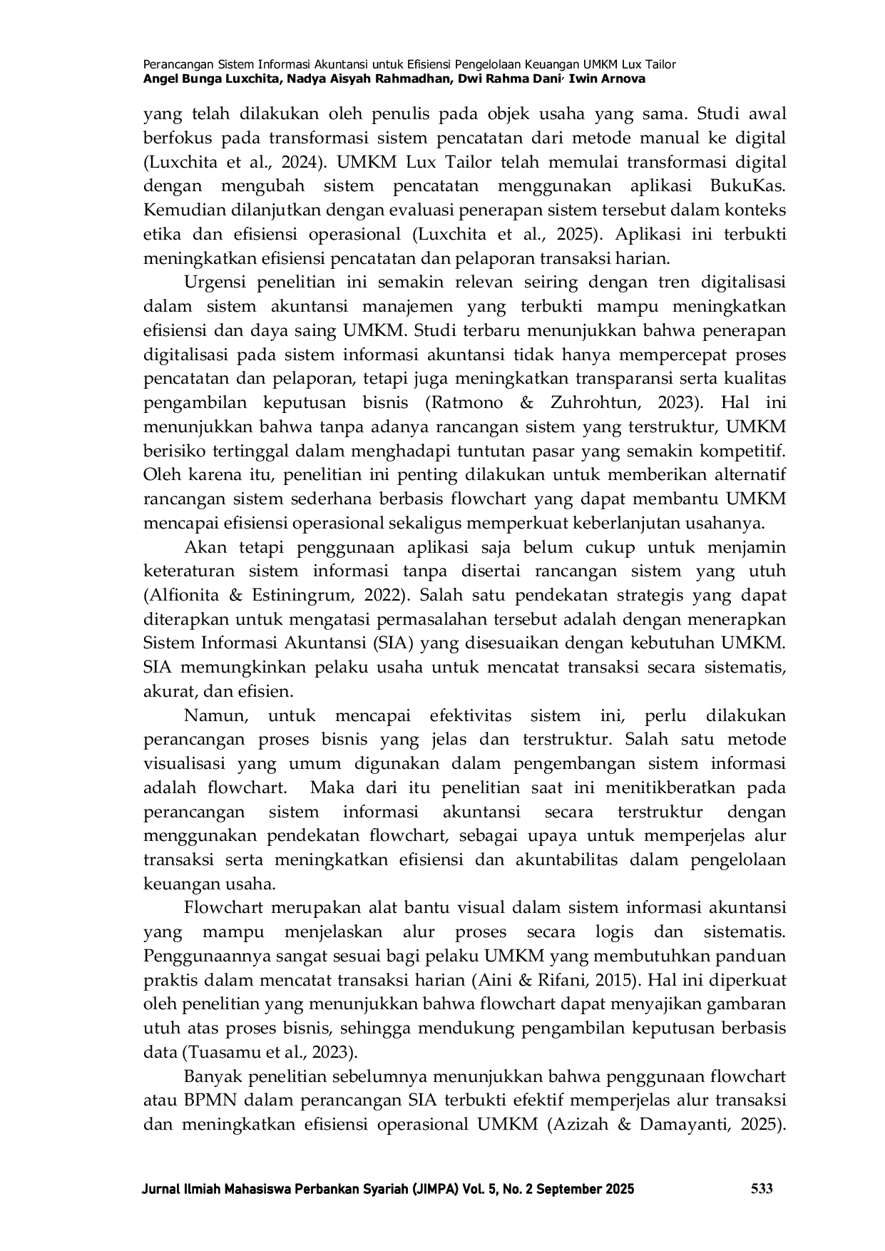 JURIS Perancangan Sistem Informasi Akuntansi Menggunakan Flowchart untuk Efisiensi pada UMKM Lux Tailor