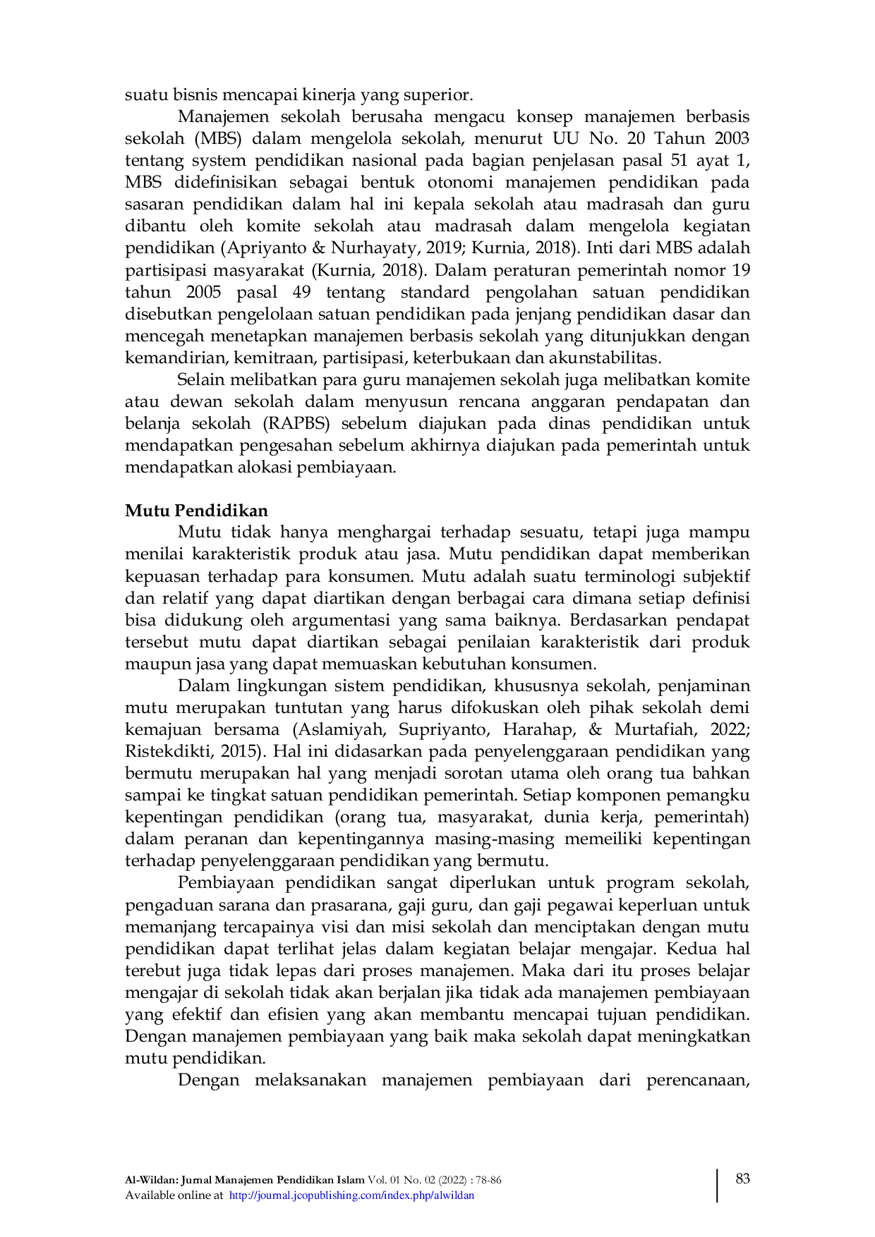 JURIS Manajemen Pembiayaan Pendidikan Yang Efektif Untuk Meningkatkan Mutu Pendidikan