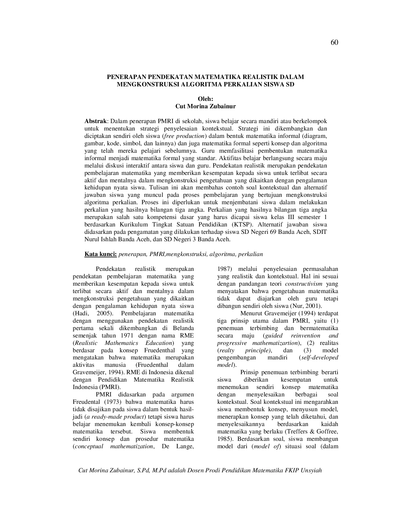 JURIS Penerapan Pendekatan Matematika Realistik dalam Mengkonstruksi Algoritma Perkalian Siswa SD