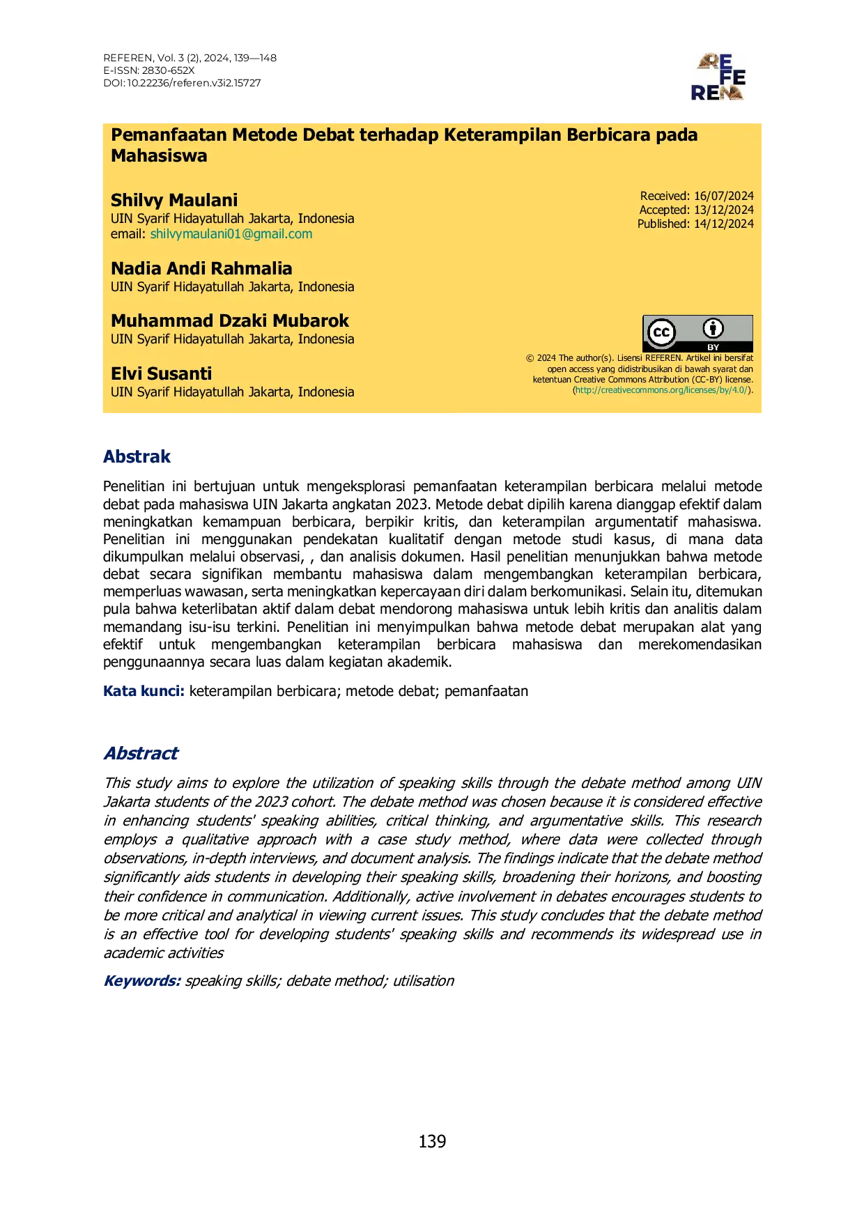 JURIS Pemanfaatan Metode Debat terhadap Keterampilan Berbicara pada Mahasiswa