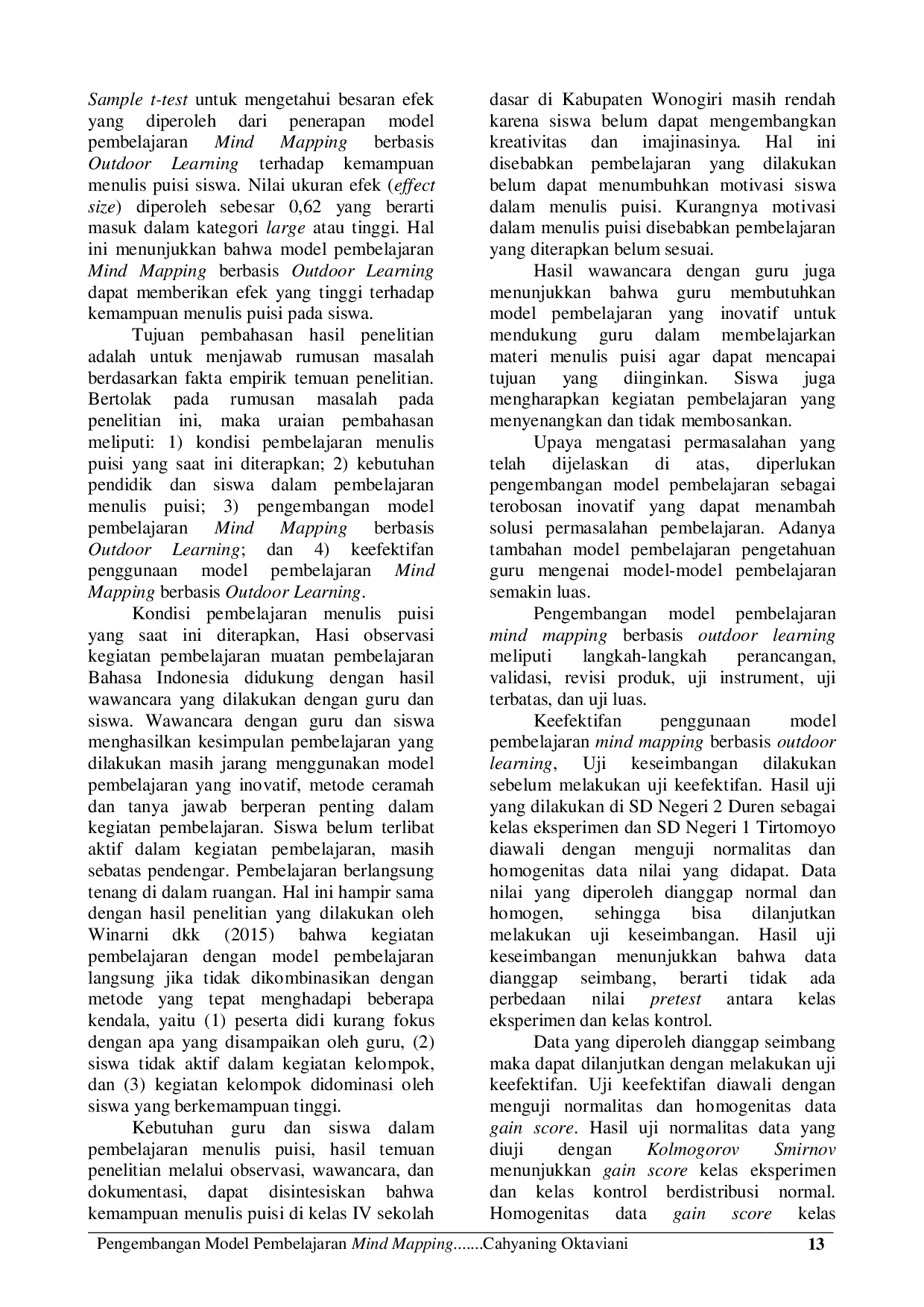 JURIS Pengembangan Model Pembelajaran Mind Mapping Berbasis Outdoor Learning dalam Pembelajaran Menulis Puisi