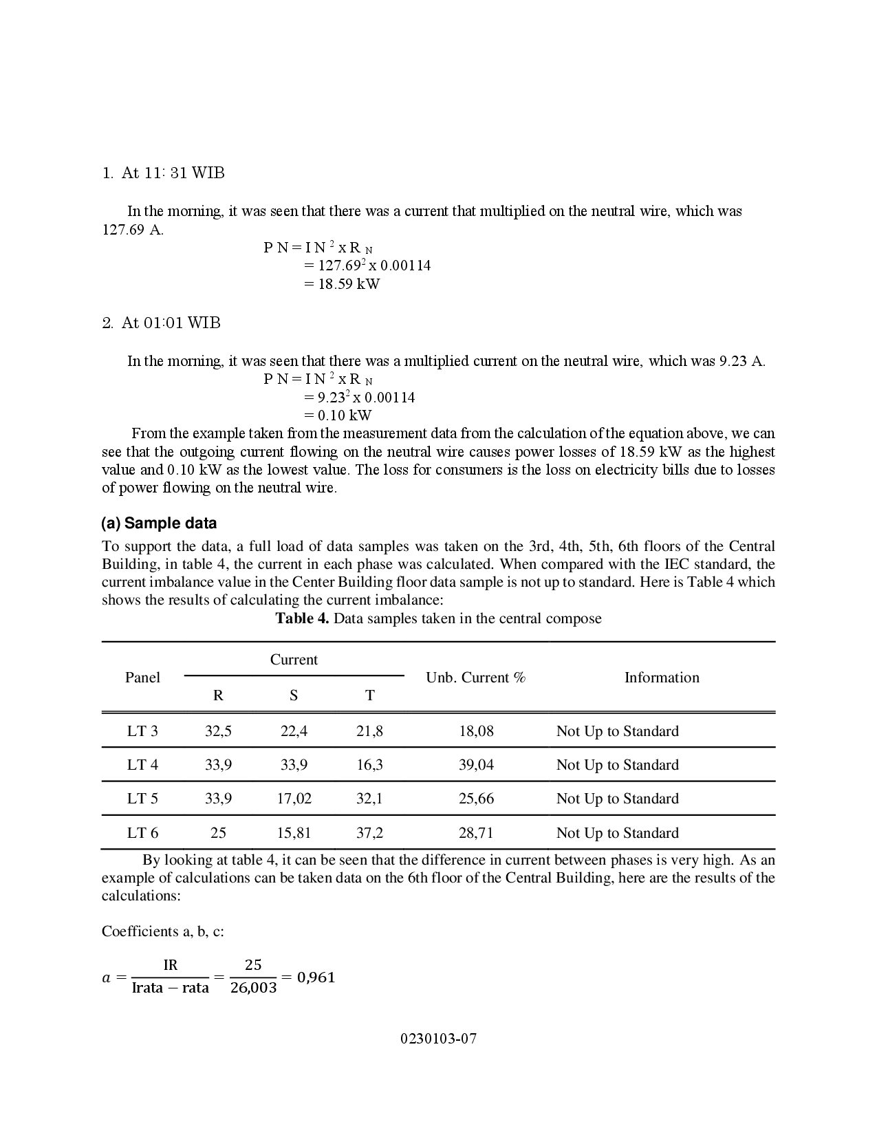juris Power Losses Caused by Load Imbalance in the Central Building of PGRI Semarang University