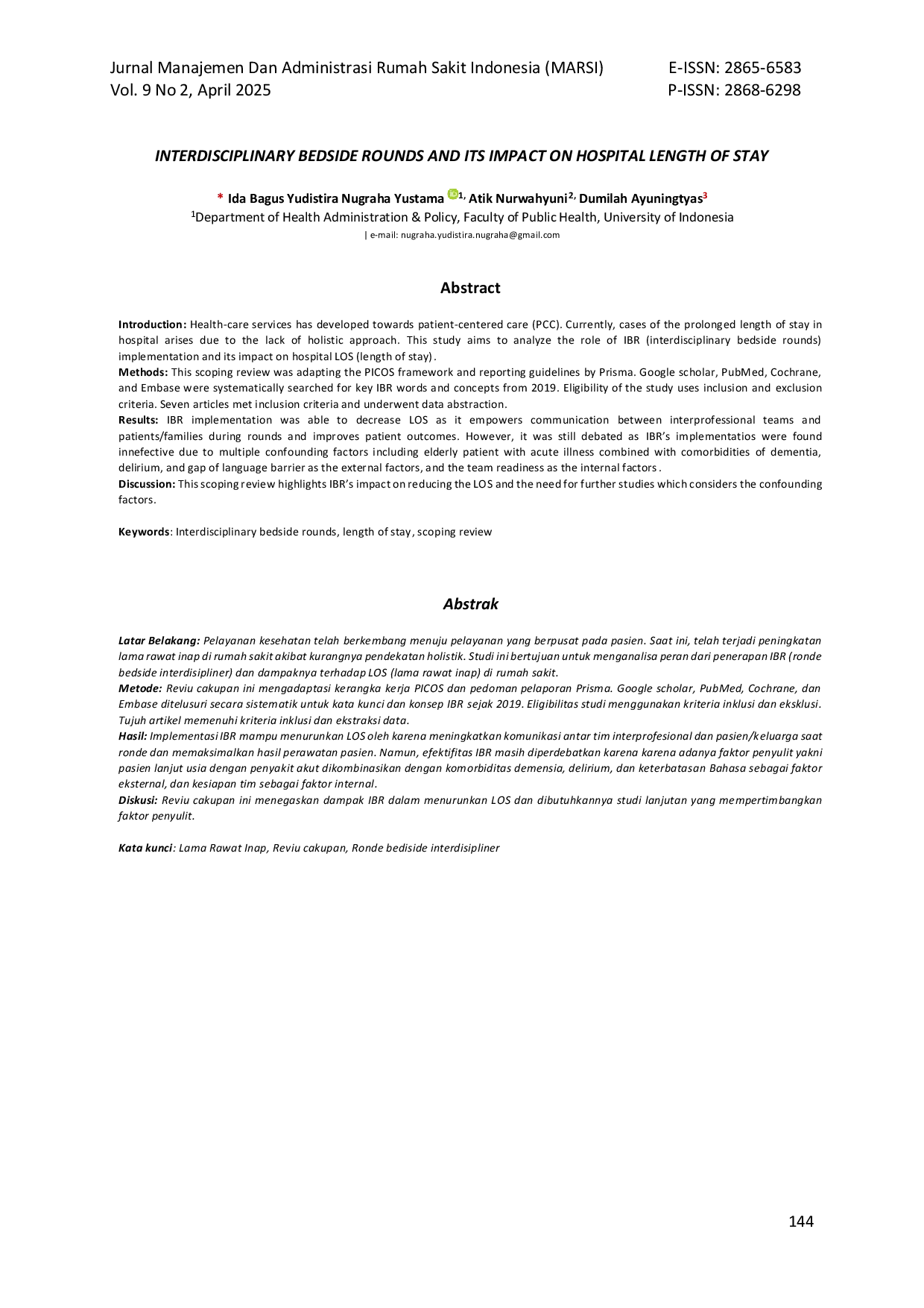 JURIS Interdisciplinary Bedside Rounds and Its Impact on Hospital Length of Stay