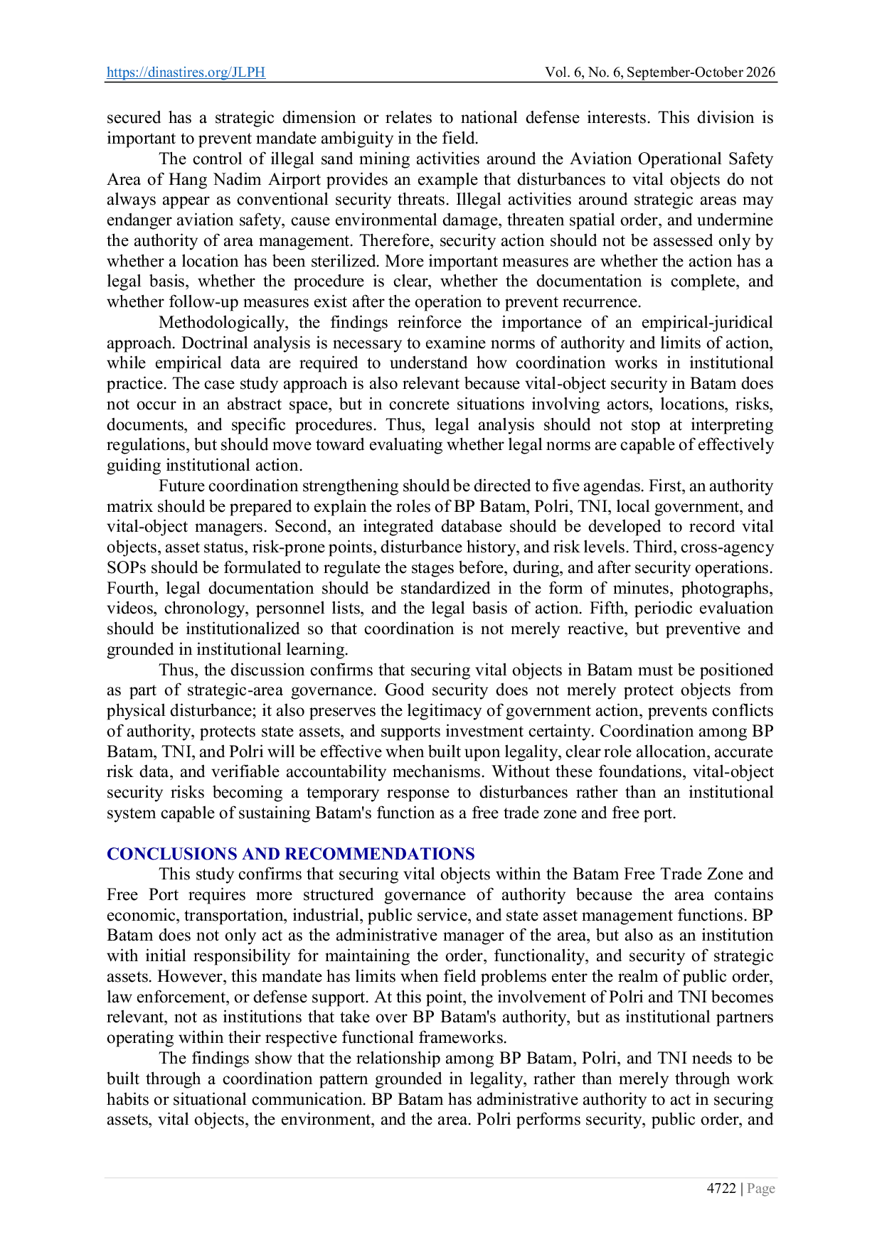JURIS An Empirical Juridical Review of Authority Coordination among BP Batam the Indonesian National Armed Forces and the Indonesian National Police in Securing Vital Objects in Batam Free Trade Zone and