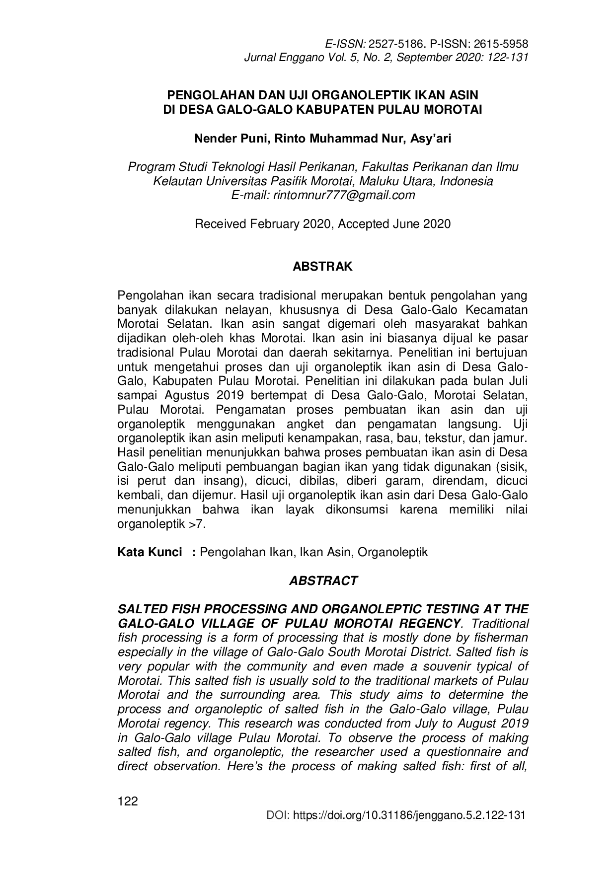 JURIS Pengolahan dan Uji Organoleptik Ikan Asin di Desa Galo Galo Kabupaten Pulau Morotai