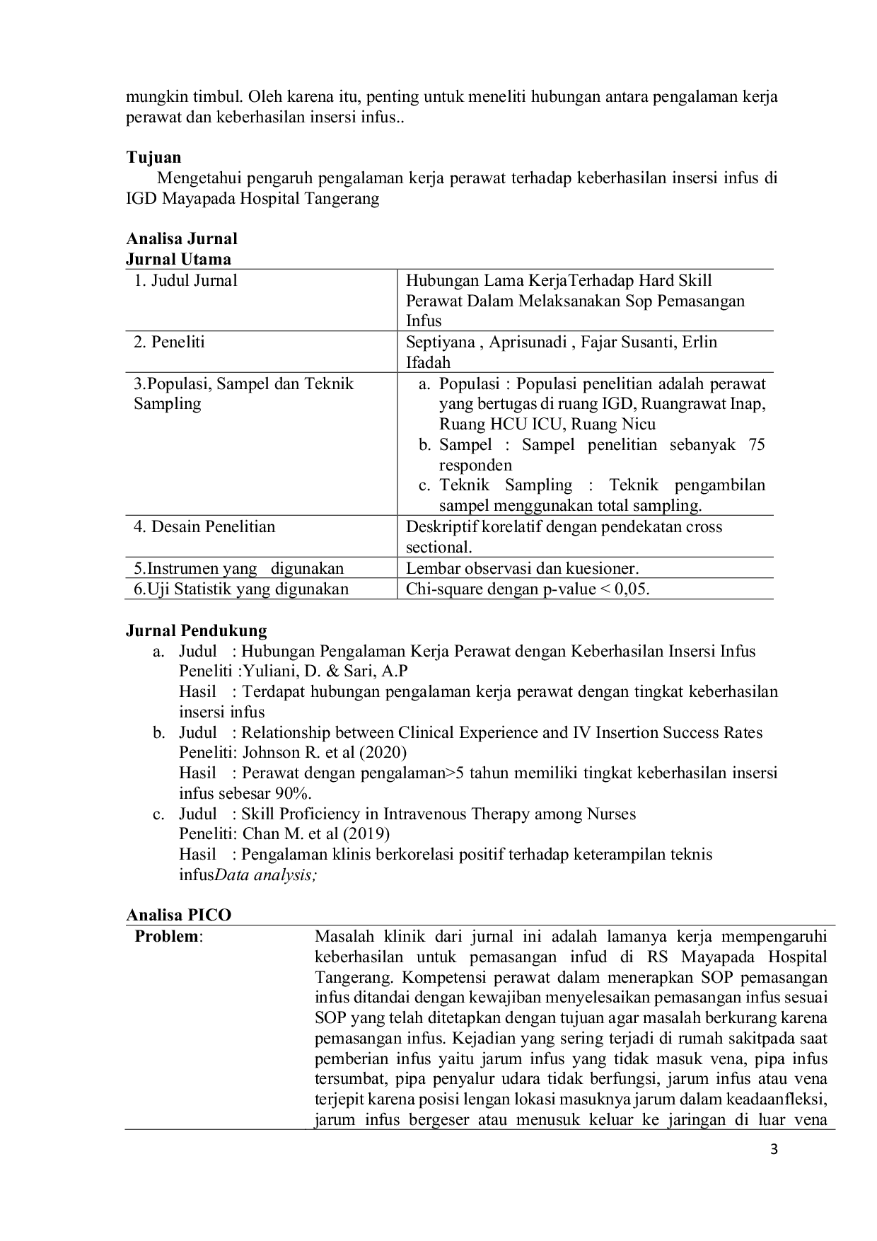 JURIS Pengaruh Pengalaman Kerja Perawat Terhadap Keberhasilan Insersi Infus