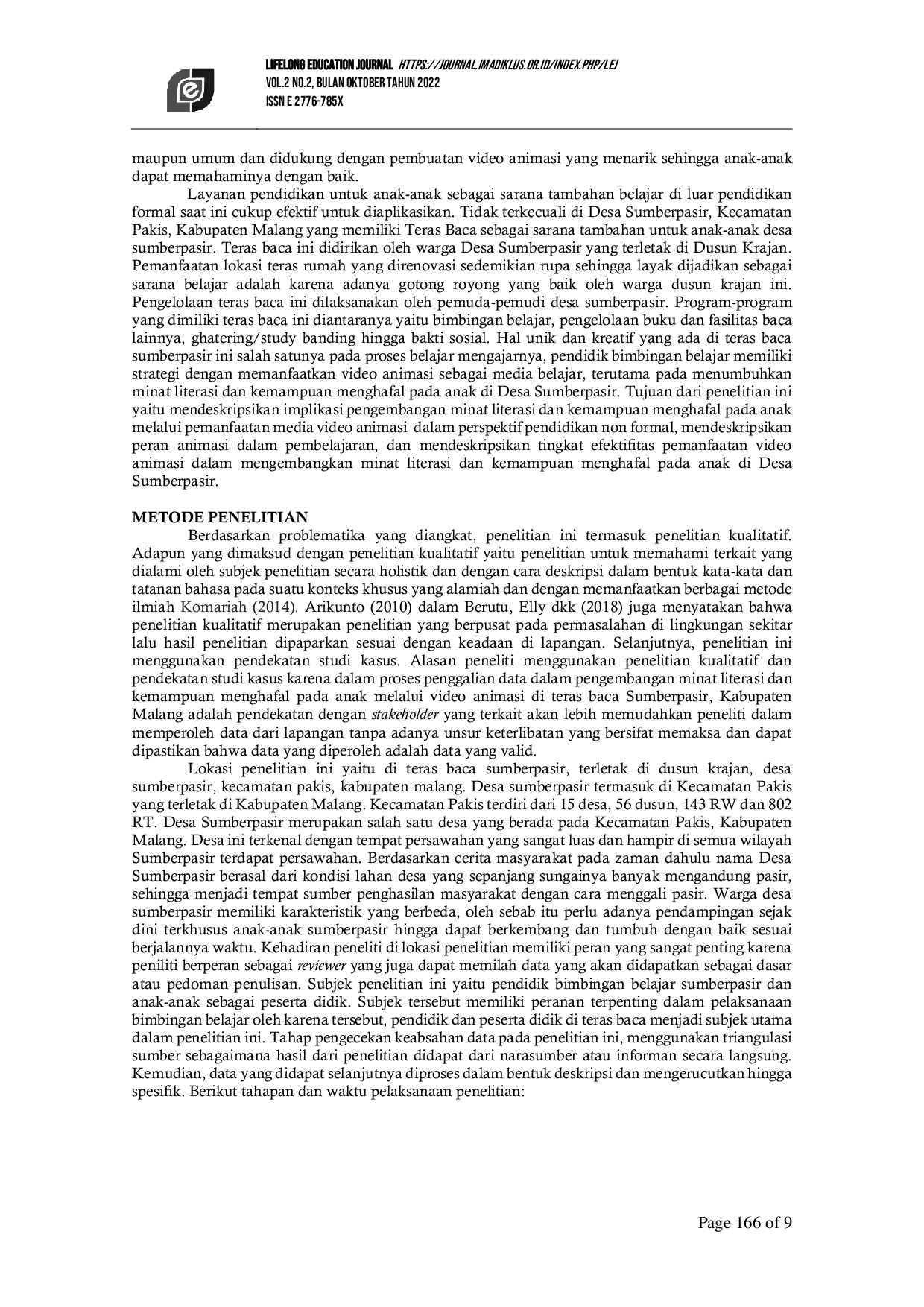 JURIS Efforts to Develop Literacy Interest and Memorizing Ability in Children Through Animated Videos on the Reading Terrace of Sumberpasir Malang Regency