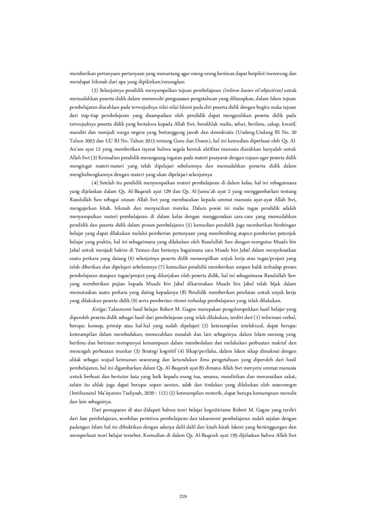 JURIS Teori Belajar Kognitivisme Robert M Gagne dalam Pandangan Islam