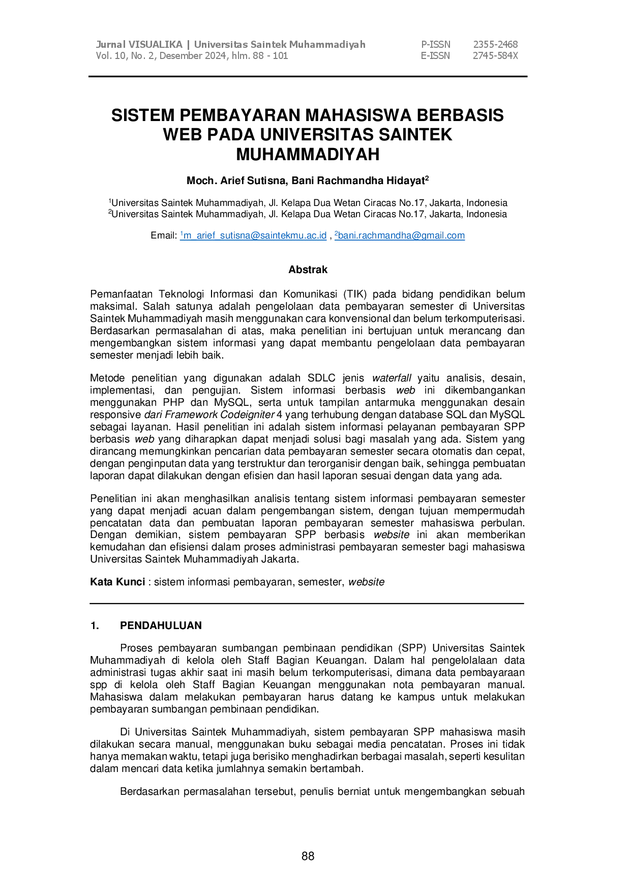 juris Sistem Pembayaran Mahasiswa Berbasis Web Pada Universitas Saintek Muhammadiyah