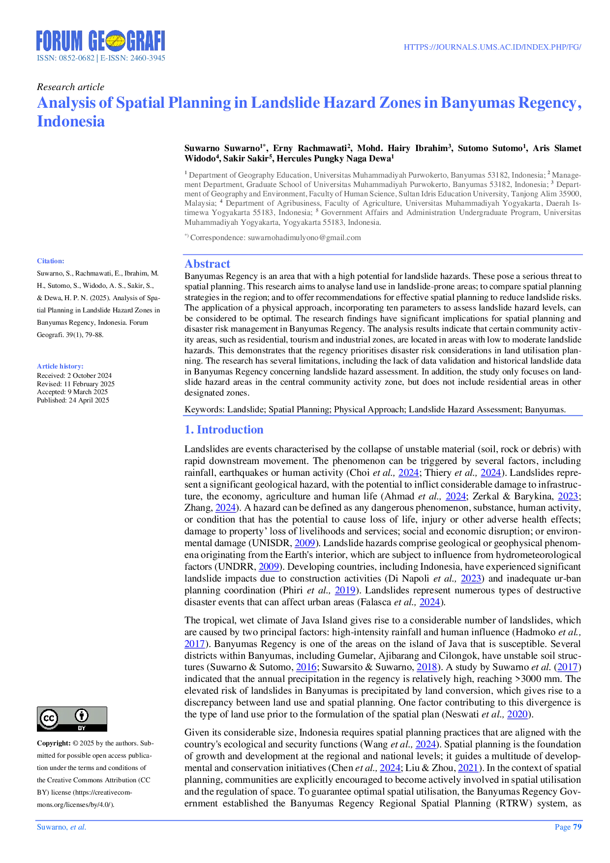JURIS Analysis of Spatial Planning in Landslide Hazard Zones in Banyumas Regency Indonesia