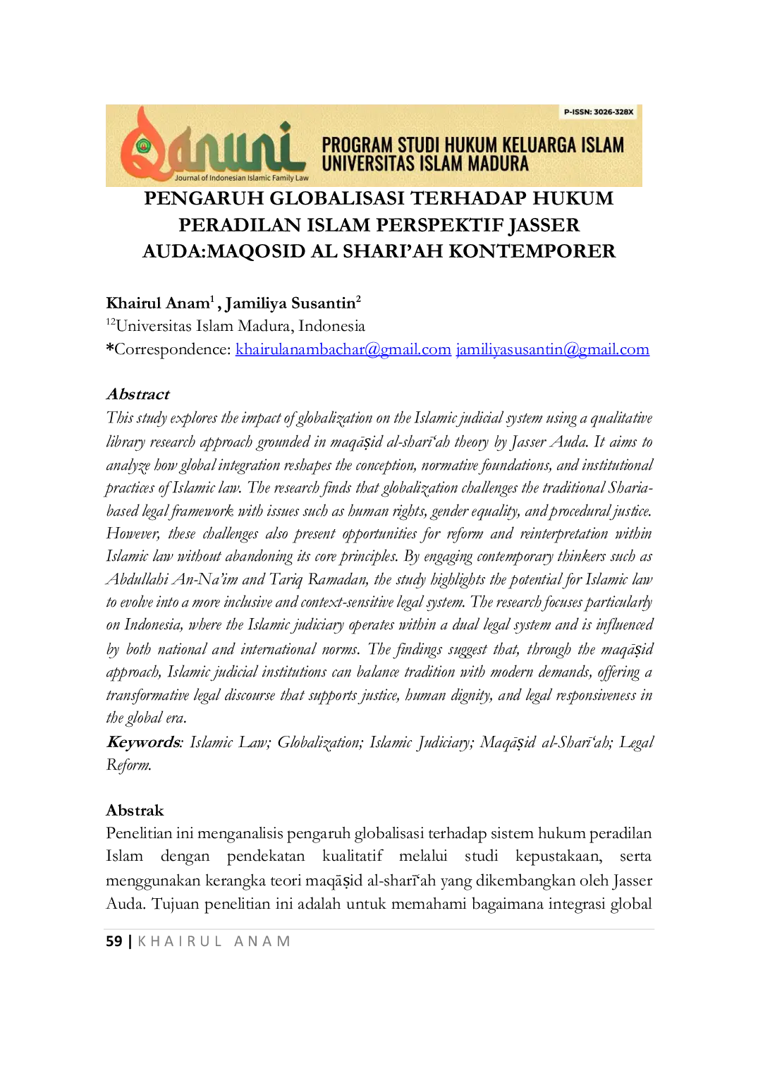 JURIS Pengaruh Globalisasi Terhadap Hukum Peradilan Islam Perspektif Jasser Auda Maqosid Al Shari ah Kontemporer