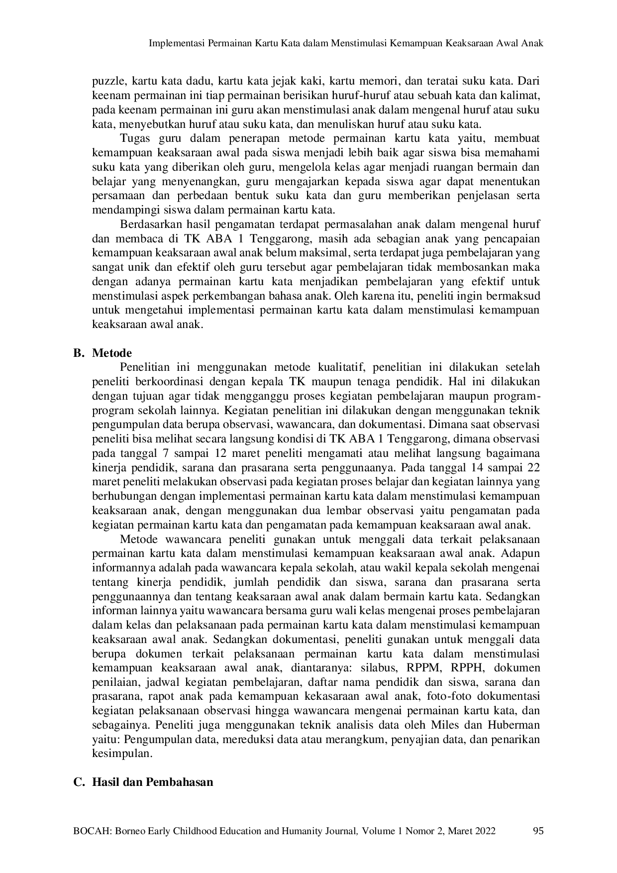 JURIS Implementasi Permainan Kartu Kata dalam Menstimulasi Kemampuan Keaksaraan Awal