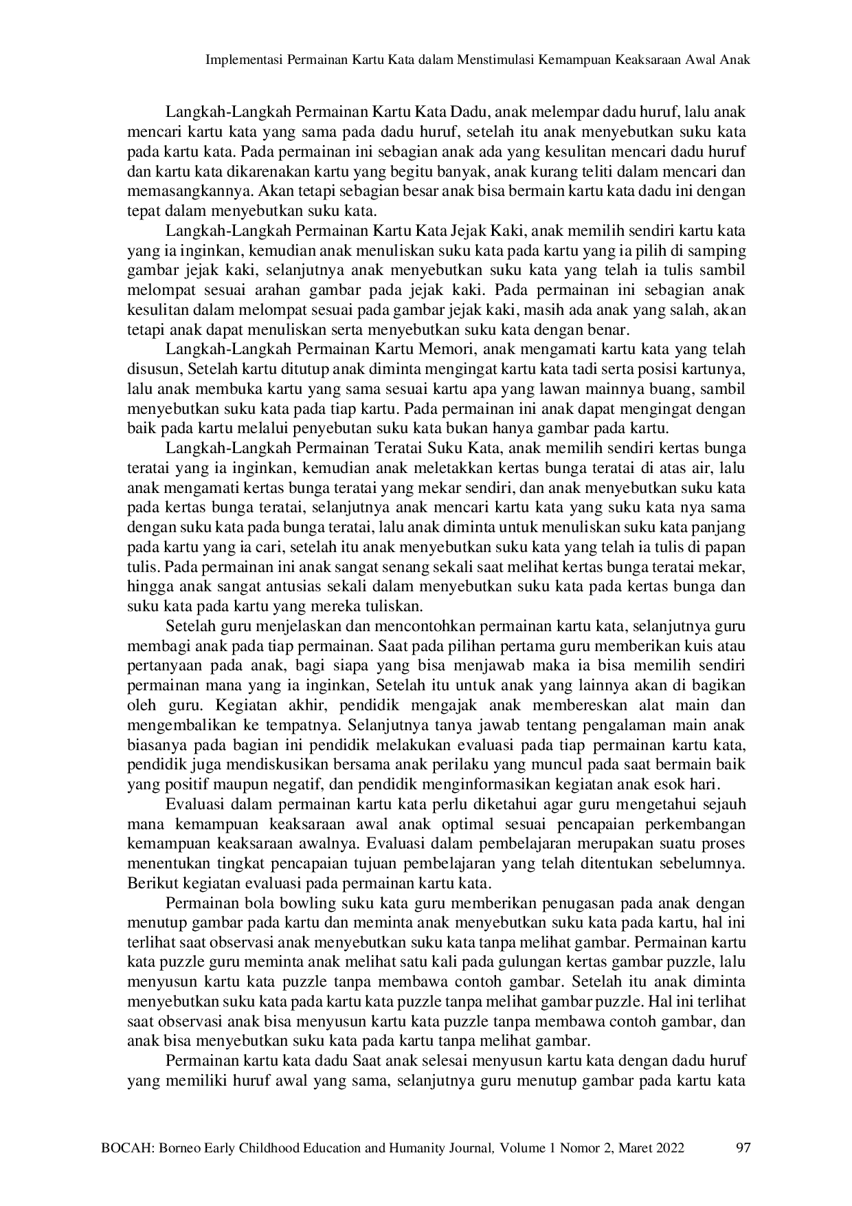 JURIS Implementasi Permainan Kartu Kata dalam Menstimulasi Kemampuan Keaksaraan Awal