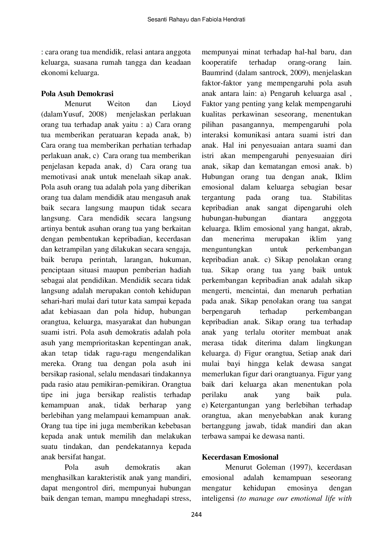 JURIS Pola Asuh Demokratis dan Kecerdasan Emosional dengan Prestasi Belajar Siswa Siswi SMP Bilingual