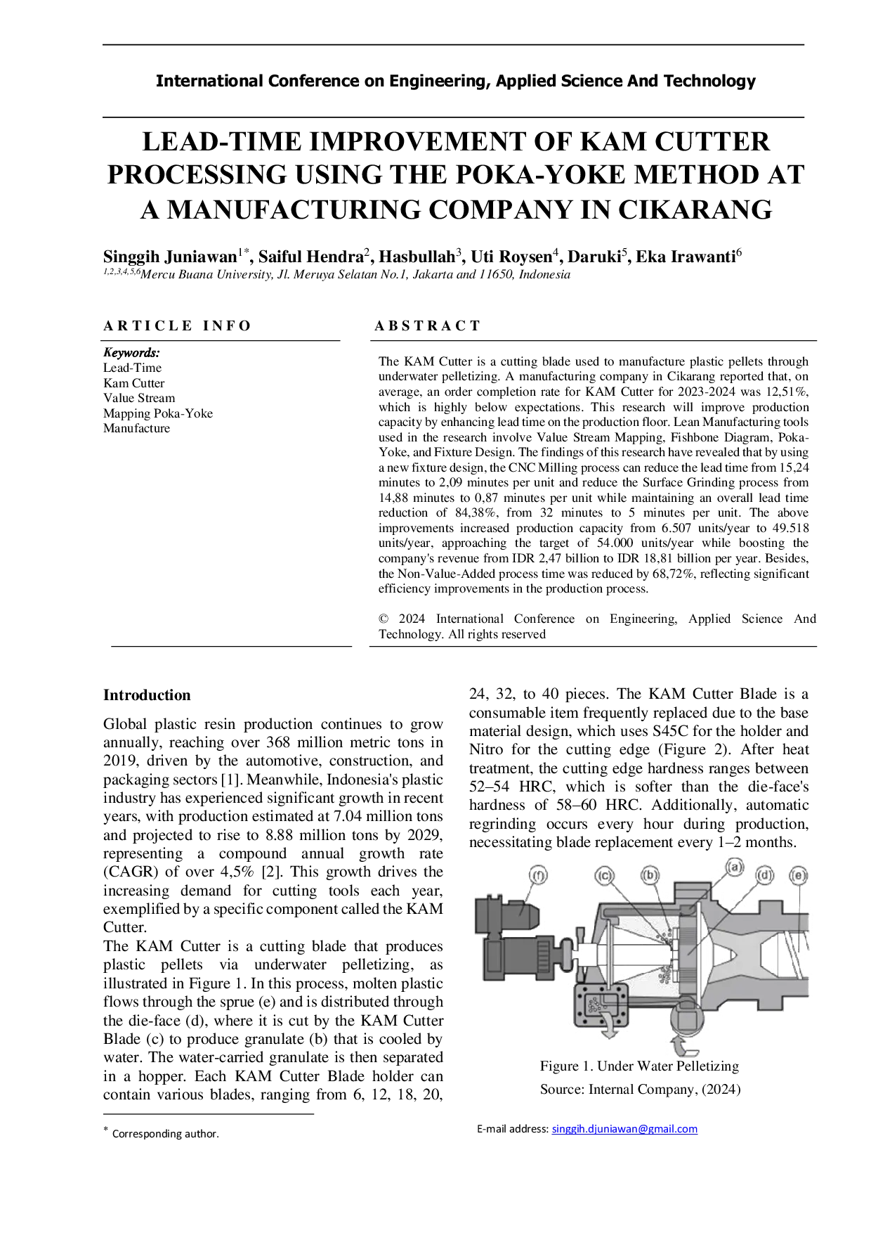 JURIS Lead Time Improvement of KAM Cutter Processing Using the Poka Yoke Method at a Manufacturing Company in Cikarang