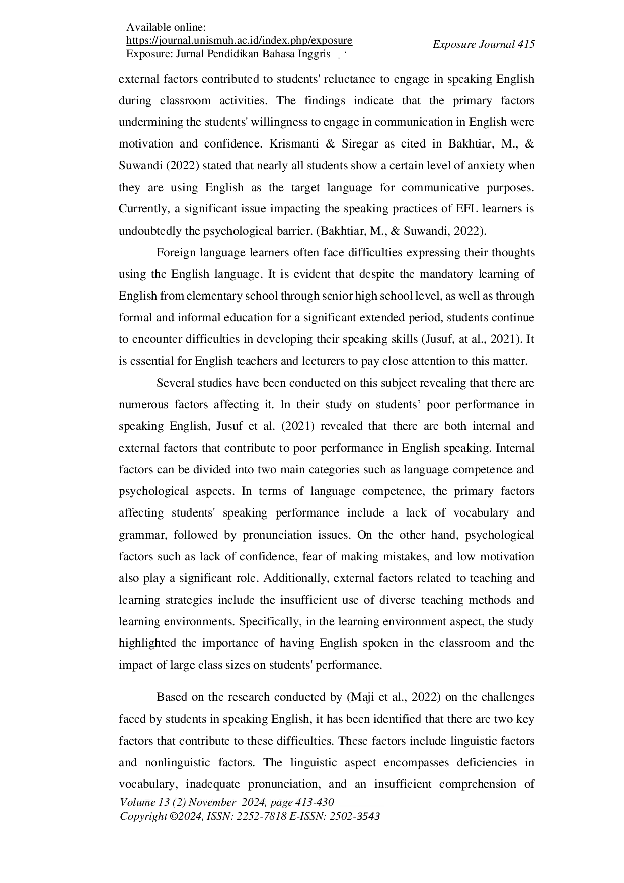 JURIS Psychological Barriers On EFL Students Speaking Performance In Border Area