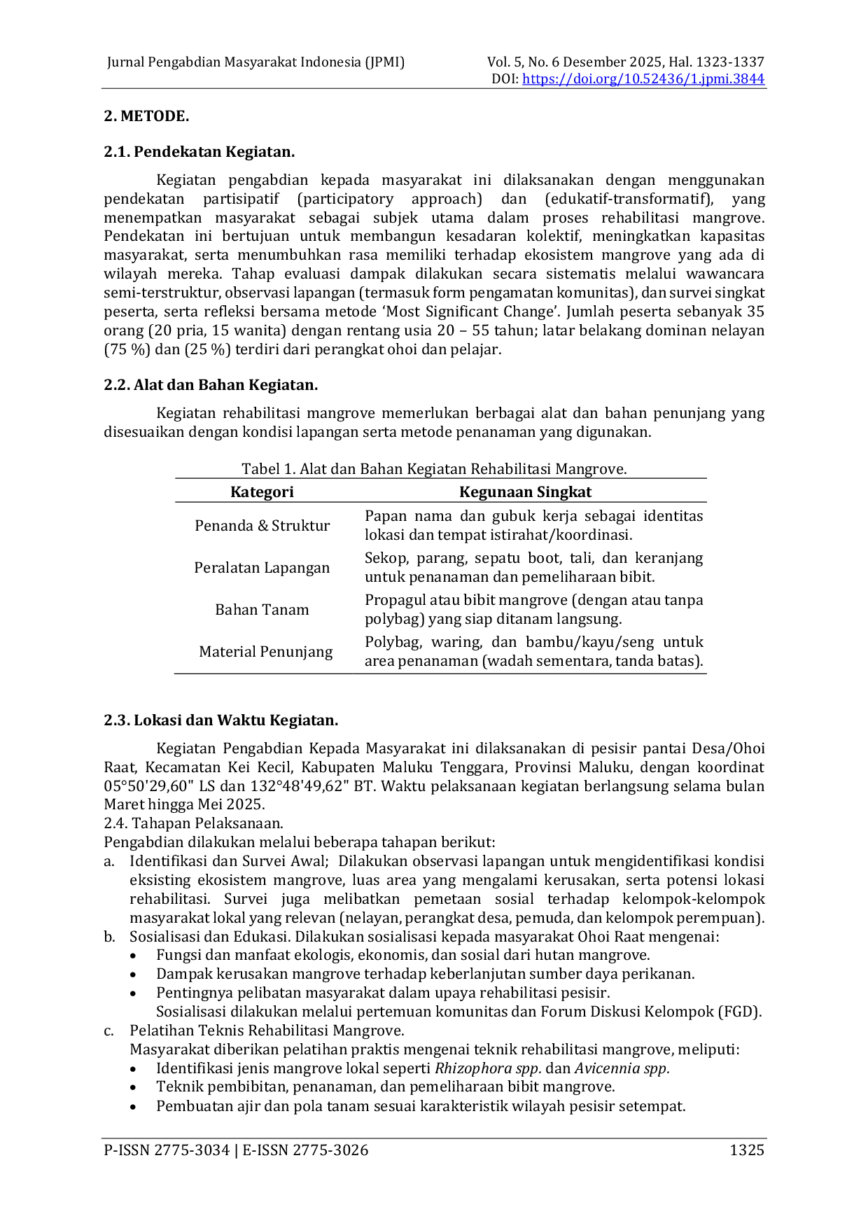 JURIS Penyuluhan dan Pelatihan Rehabilitasi Mangrove di Ohoi Raat Kabupaten Maluku Tenggara Provinsi Maluku