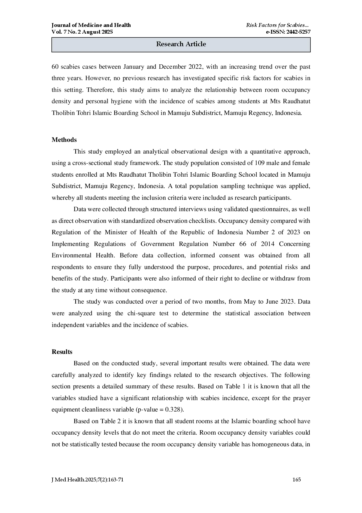 juris Faktor Risiko Kejadian Scabies pada Santri Pondok Pesantren