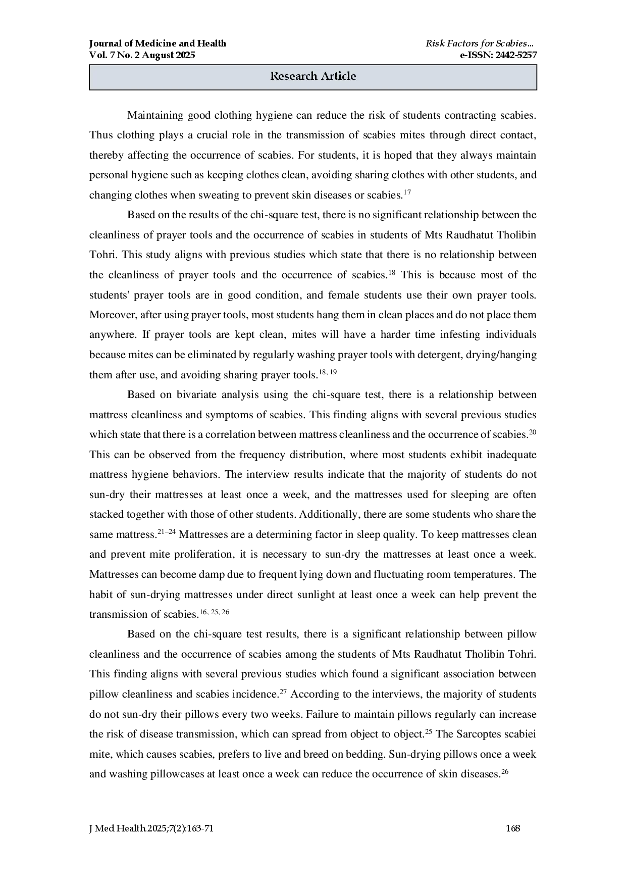 juris Faktor Risiko Kejadian Scabies pada Santri Pondok Pesantren