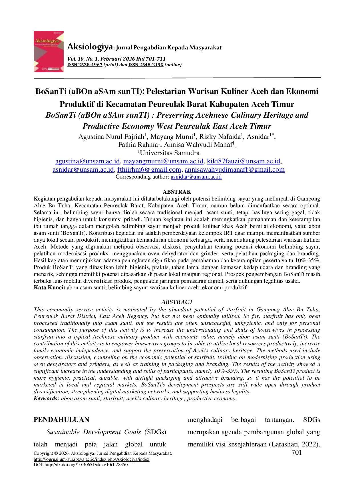 JURIS BoSanTi aBOn aSAm sunTI Pelestarian Warisan Kuliner Aceh dan Ekonomi Produktif di Kecamatan Peureulak Barat Kabupaten Aceh Timur