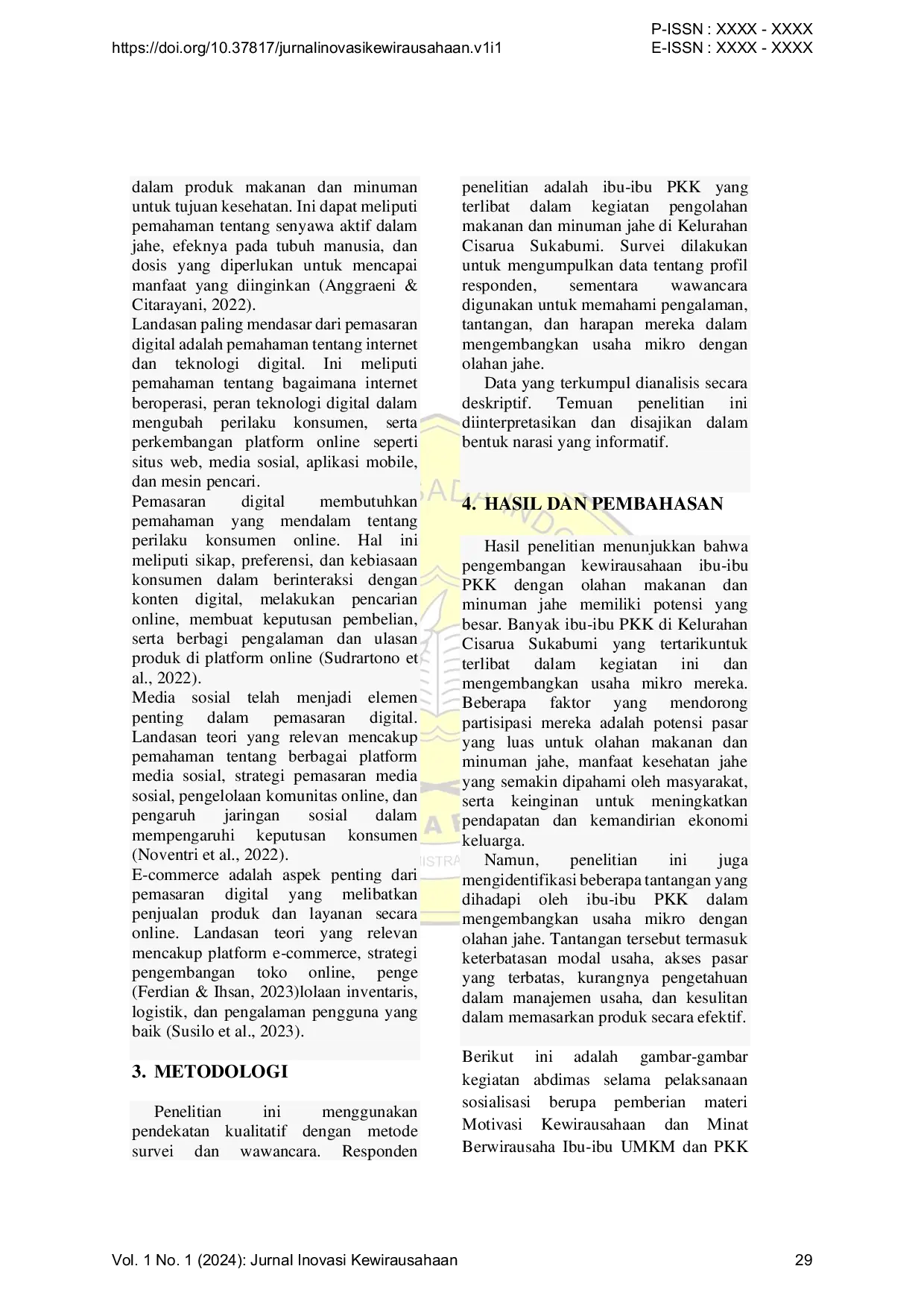 JURIS Pengembangan Kewirausahaan Ibu Ibu PKK Kelurahan Cisarua Sukabumi dengan Olahan Makanan dan Minuman Jahe dengan Pemasaran Digital