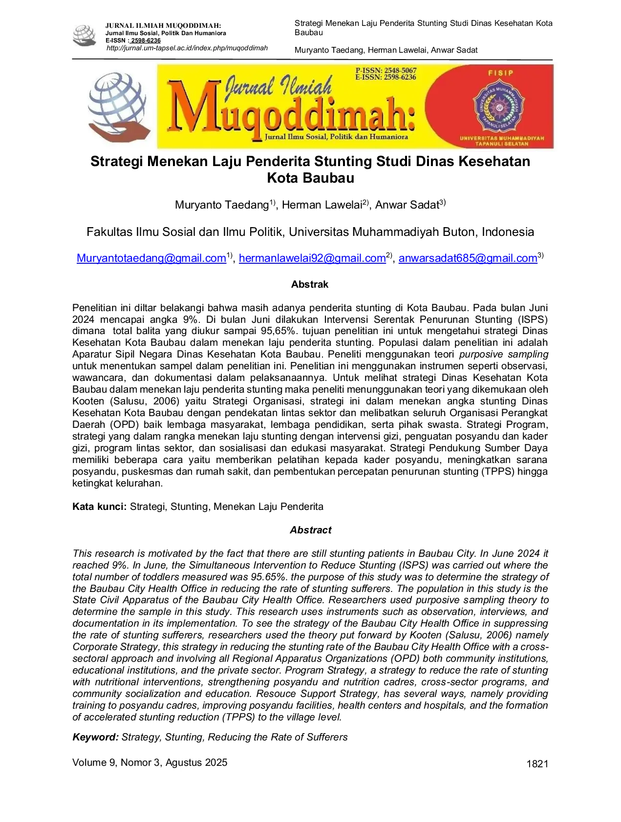 JURIS Strategi Menekan Laju Penderita Stunting Studi Dinas Kesehatan Kota Baubau