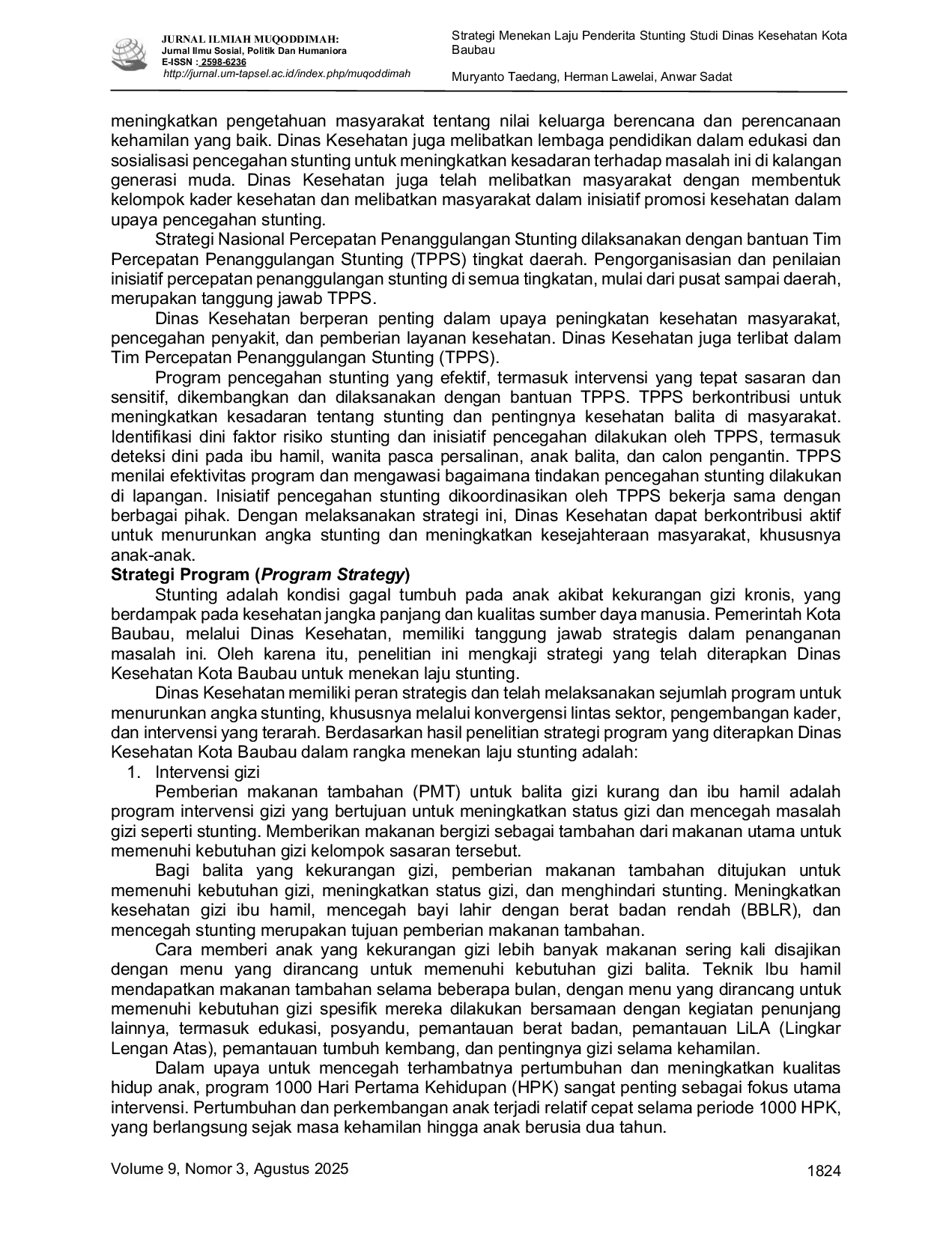 JURIS Strategi Menekan Laju Penderita Stunting Studi Dinas Kesehatan Kota Baubau