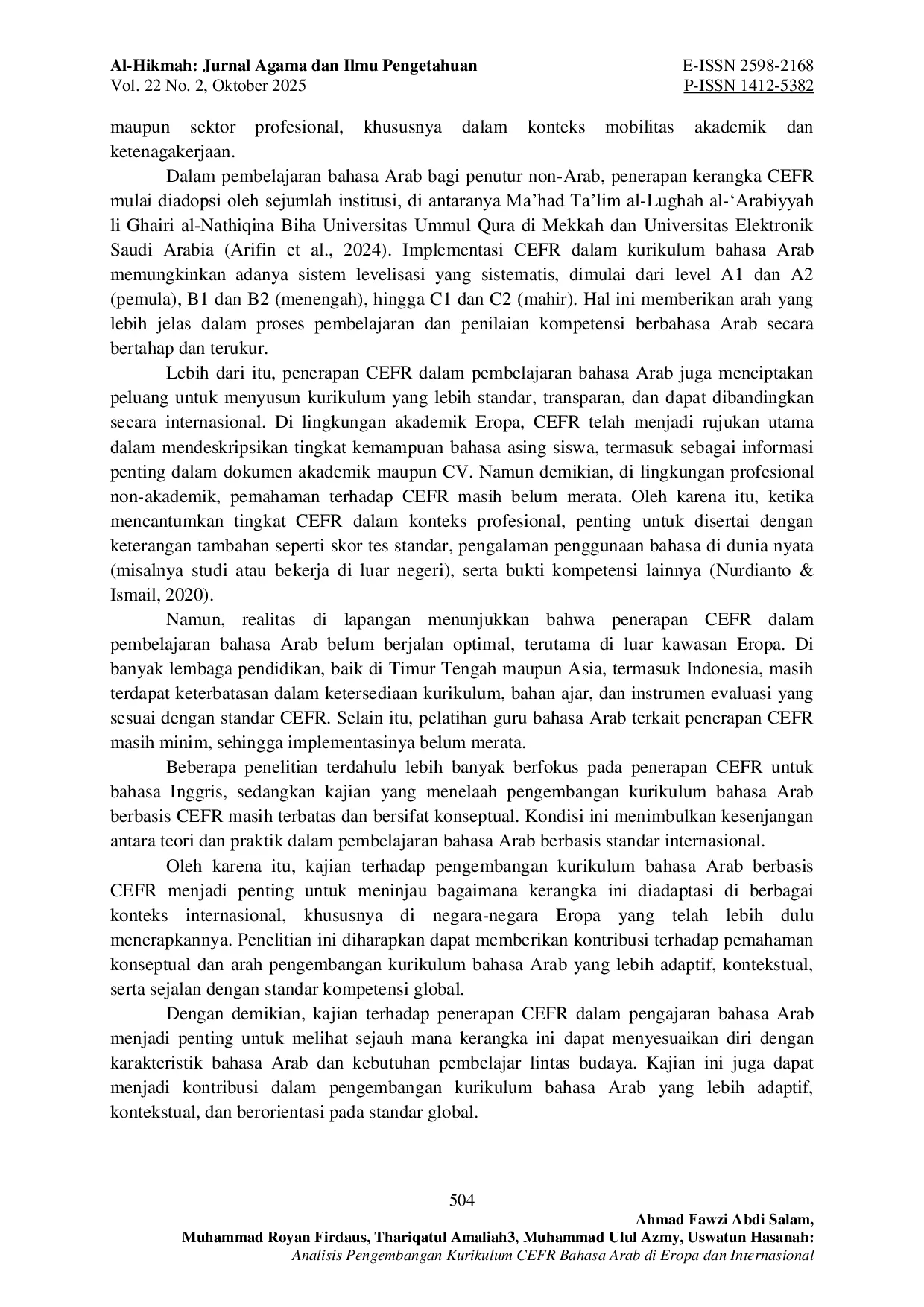 JURIS Analisis Pengembangan Kurikulum CEFR Bahasa Arab di Eropa dan Internasional