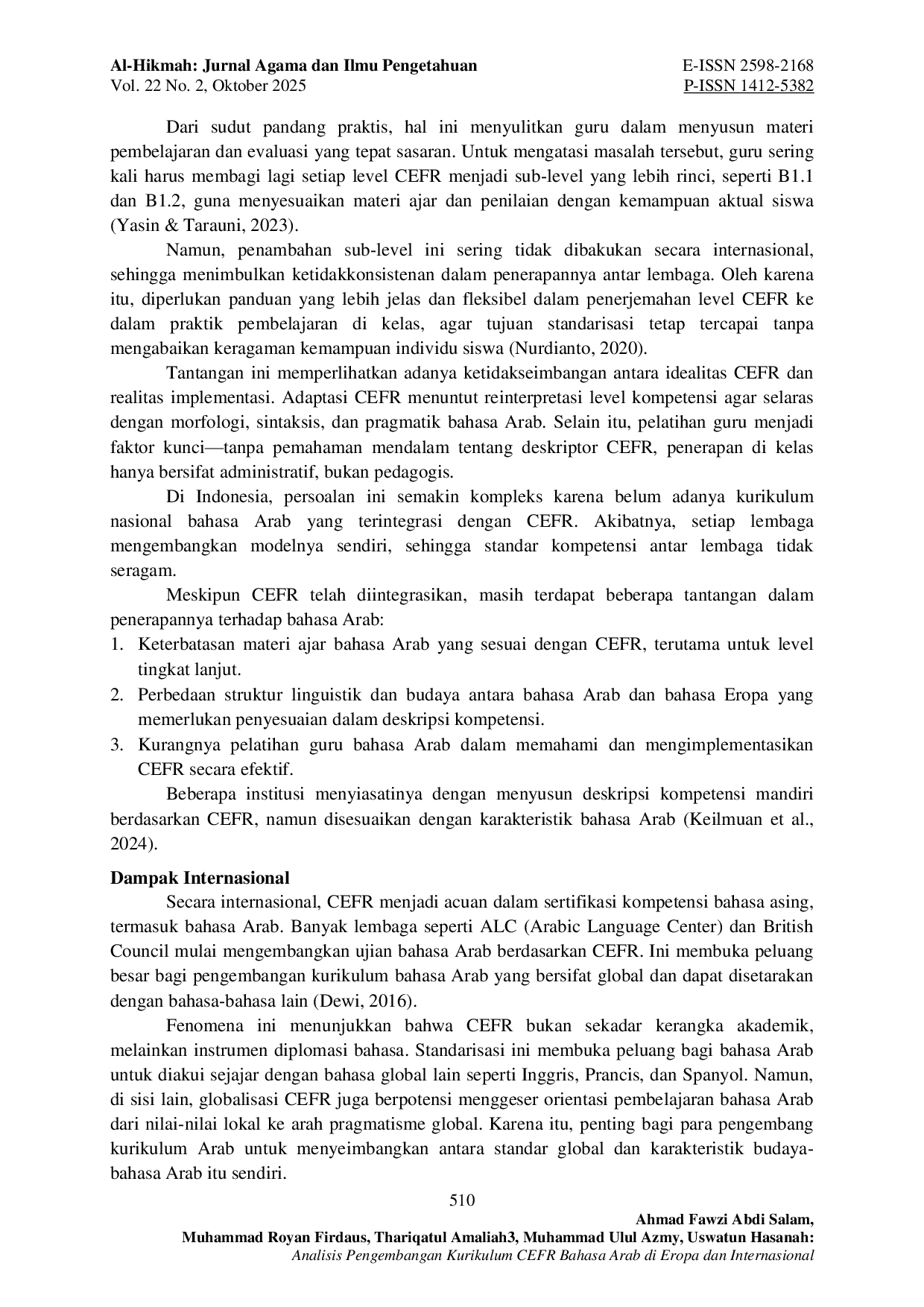 JURIS Analisis Pengembangan Kurikulum CEFR Bahasa Arab di Eropa dan Internasional