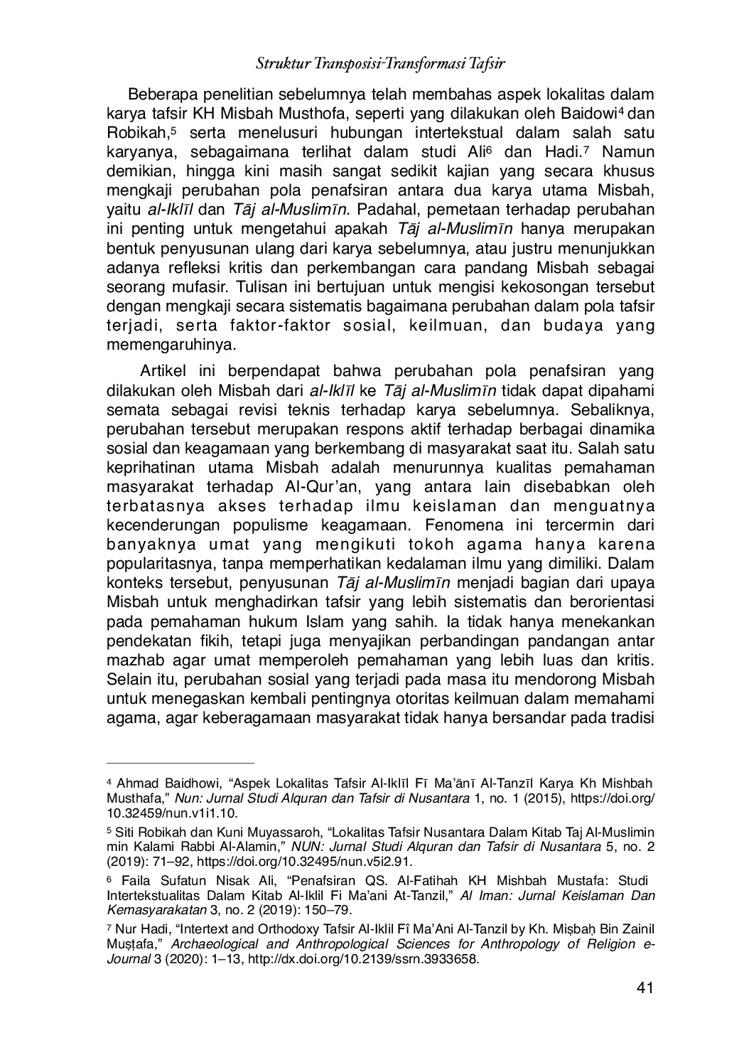 JURIS Struktur Transposisi Transformasi Tafsir Perubahan Al Ikll Ke TAj Al Muslimn Karya Misbah Musthofa W 1994
