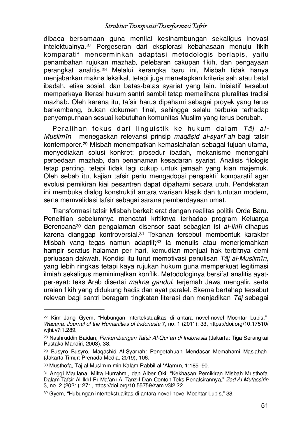 JURIS Struktur Transposisi Transformasi Tafsir Perubahan Al Ikll Ke TAj Al Muslimn Karya Misbah Musthofa W 1994