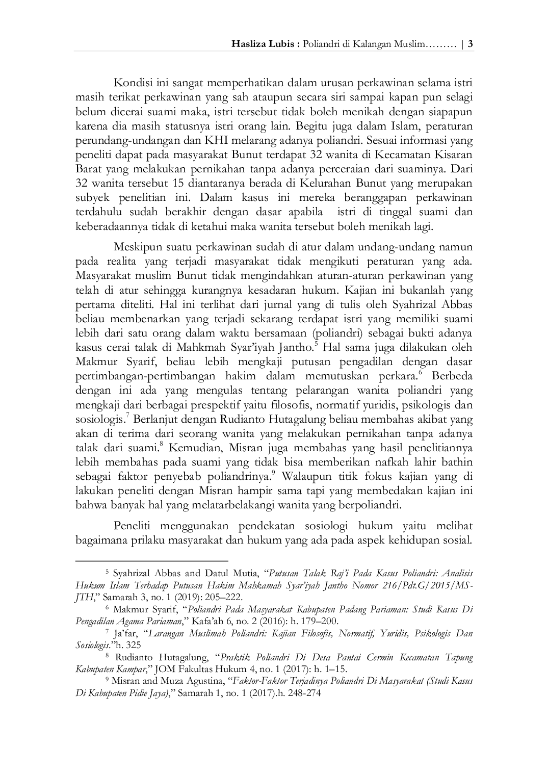JURIS Poliandri di Kalangan Masyarakat Muslim Studi Sosiologis di Kelurahan Bunut Kecamatan Kisaran Barat Kabupaten Asahan
