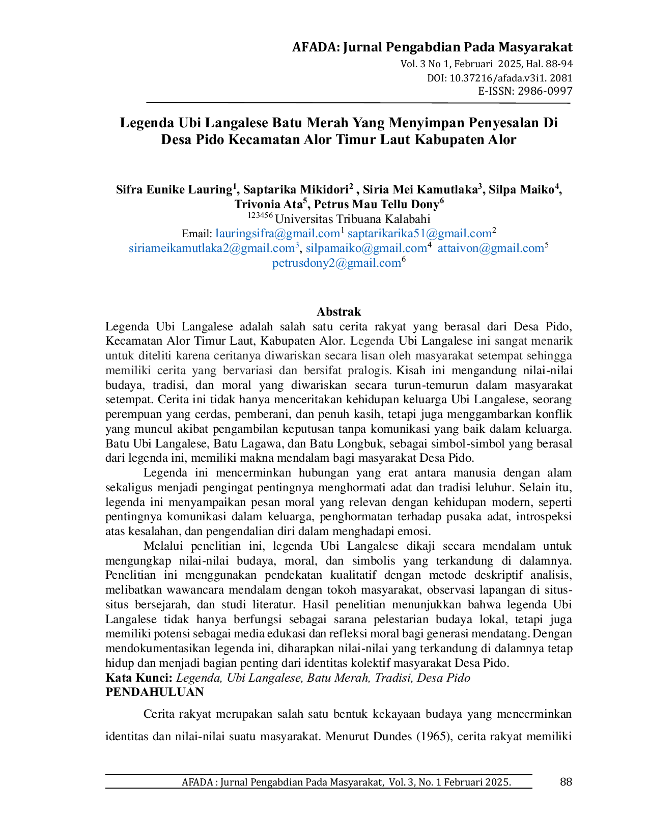 JURIS Legenda Ubi Langalese Batu Merah Yang Menyimpan Penyesalan Di Desa Pido Kecamatan Alor Timur Laut Kabupaten Alor