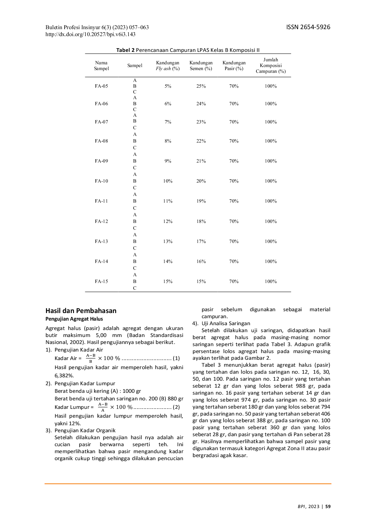 JURIS Analisis Pemanfaatan Abu Kelapa Sawit sebagai Bahan Pengurang Semen untuk Lapis Pondasi Agregat Semen Kelas B