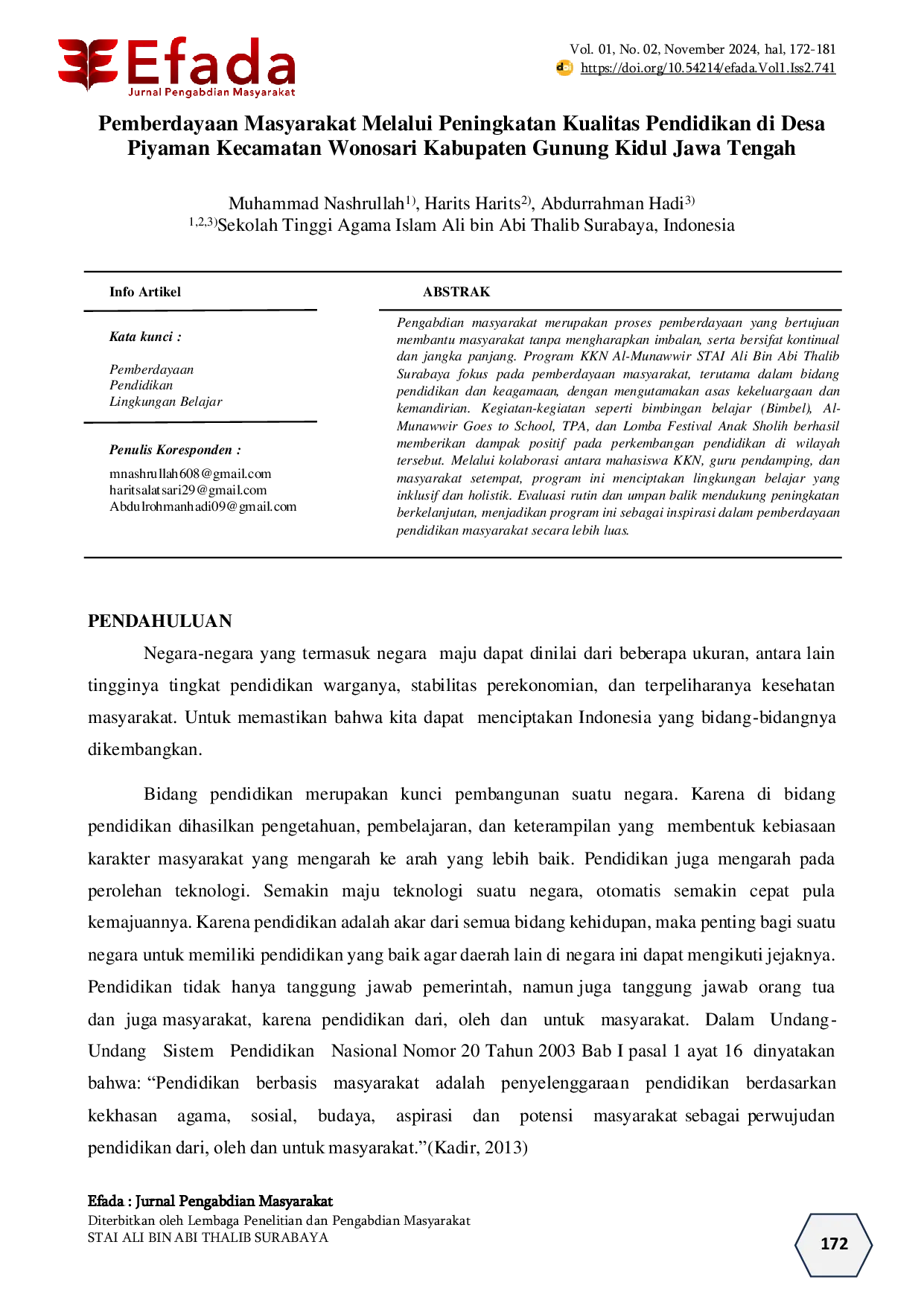 JURIS Pemberdayaan Masyarakat Melalui Peningkatan Kualitas Pendidikan di Desa Piyaman Kecamatan Wonosari Kabupaten Gunung Kidul Jawa Tengah