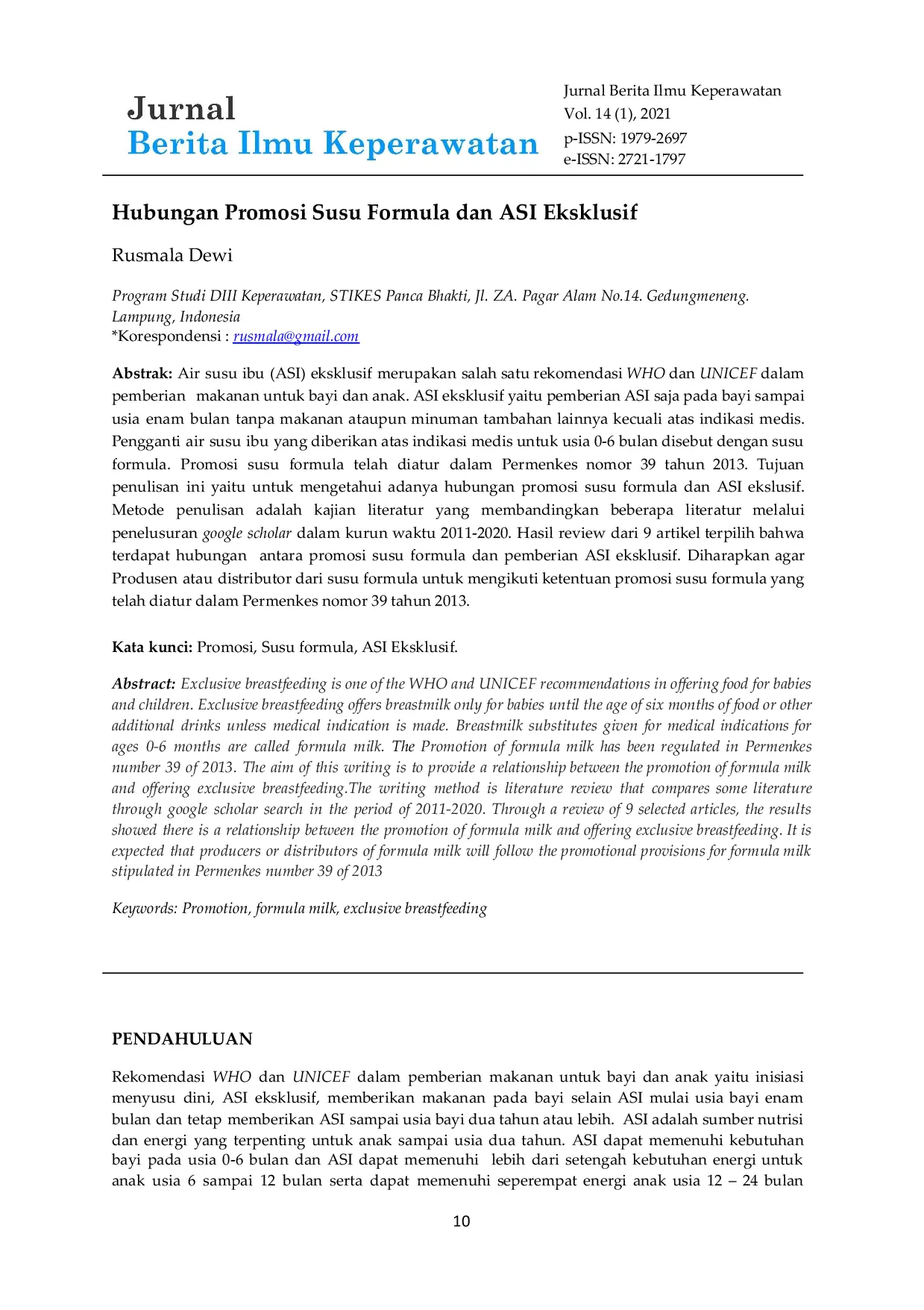JURIS Hubungan Promosi Susu Formula dan ASI Eksklusif