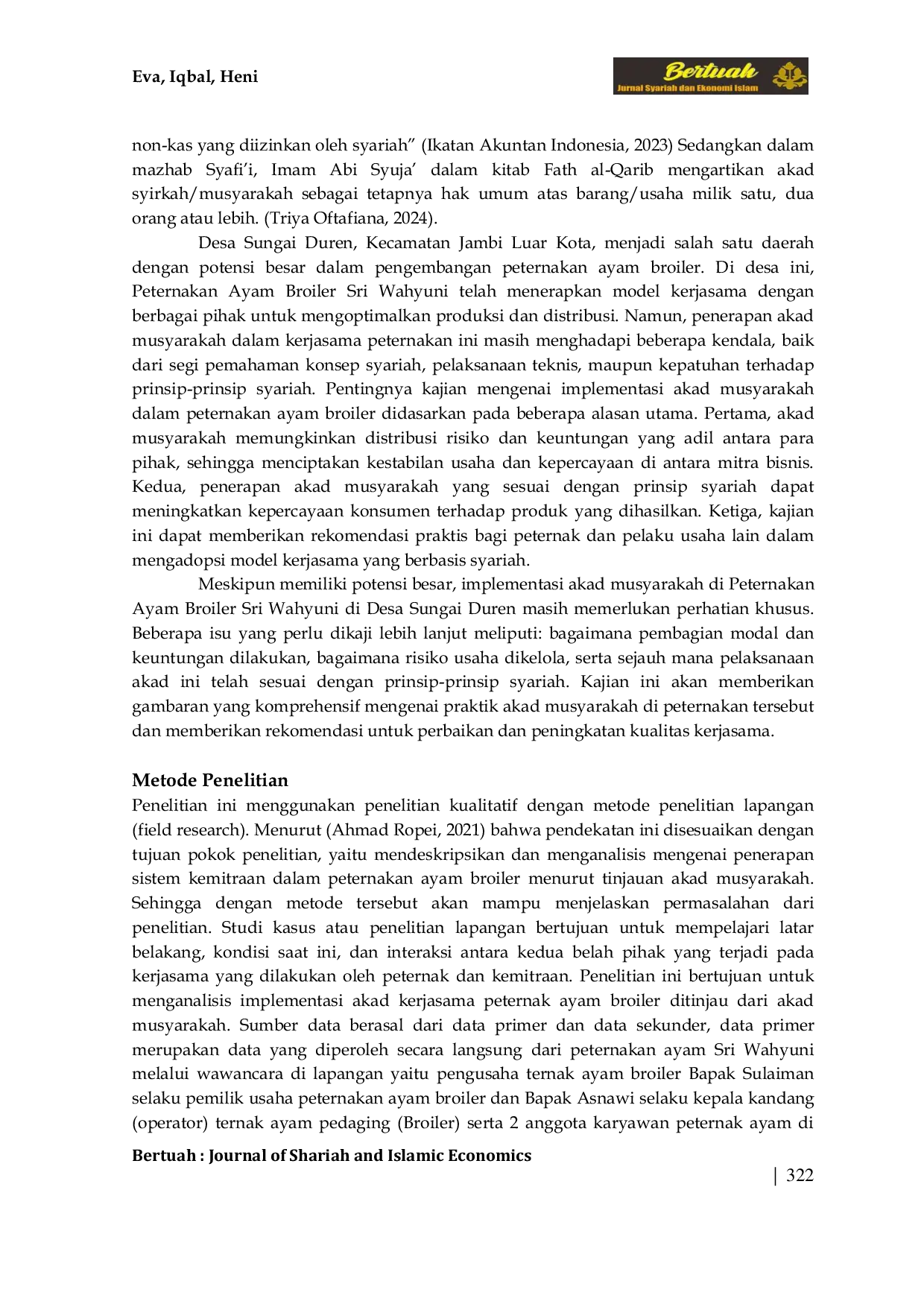 JURIS Analisis Implementasi Akad Kerjasama Peternakan Ayam Broiler Ditinjau dari Akad Musyarakah Studi Peternakan Ayam Broiler Sri Wahyuni Desa Sungai Duren Kecamatan Jambi Luar Kota