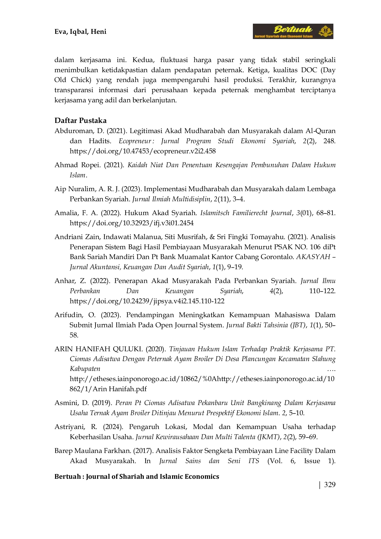 JURIS Analisis Implementasi Akad Kerjasama Peternakan Ayam Broiler Ditinjau dari Akad Musyarakah Studi Peternakan Ayam Broiler Sri Wahyuni Desa Sungai Duren Kecamatan Jambi Luar Kota