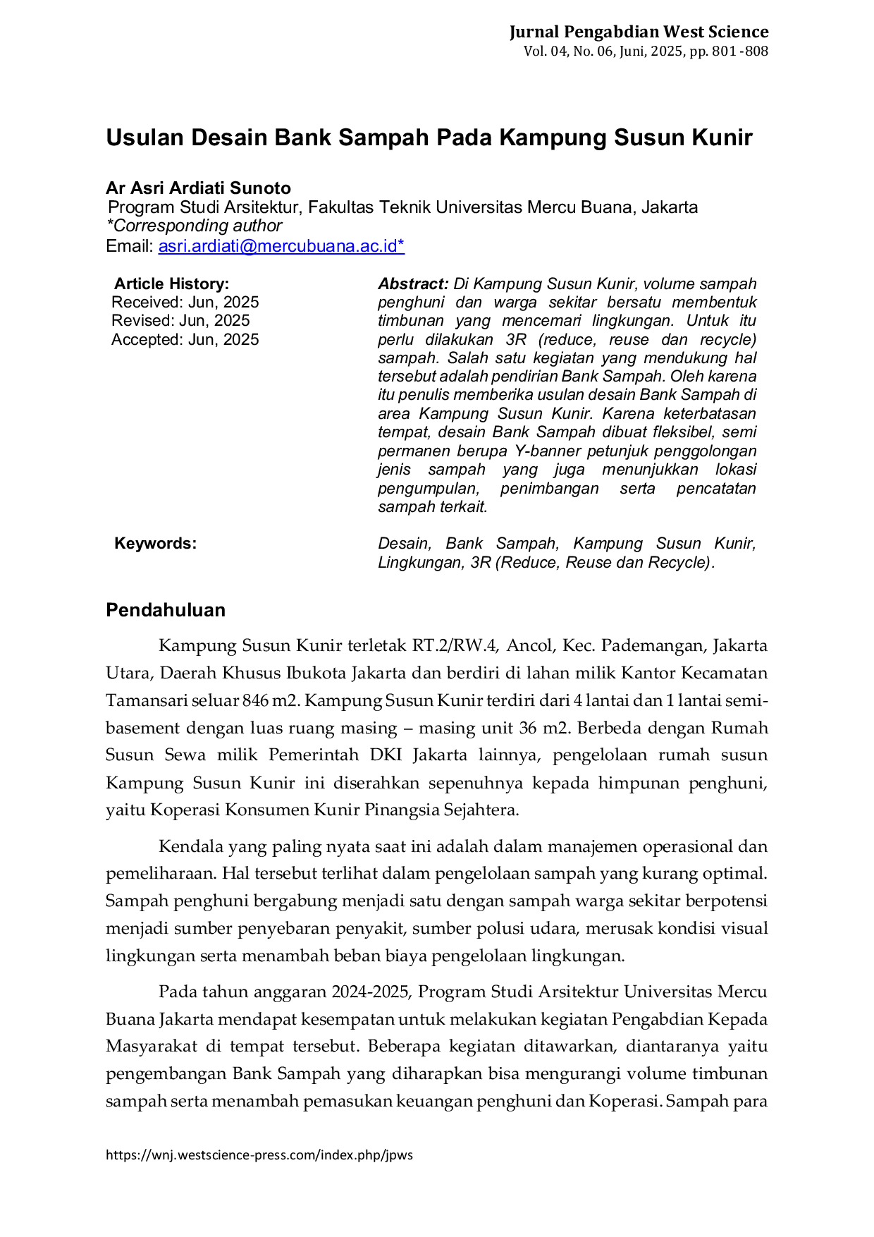 JURIS Usulan Desain Bank Sampah Pada Kampung Susun Kunir